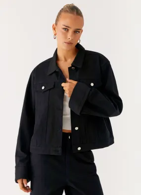 Involve HydrationCompatible Pocket Back Again Oversized Denim Jacket - Black