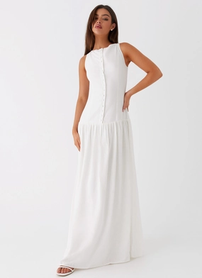 Meggie Linen Maxi Dress - White Sleek Comfort Family Joy