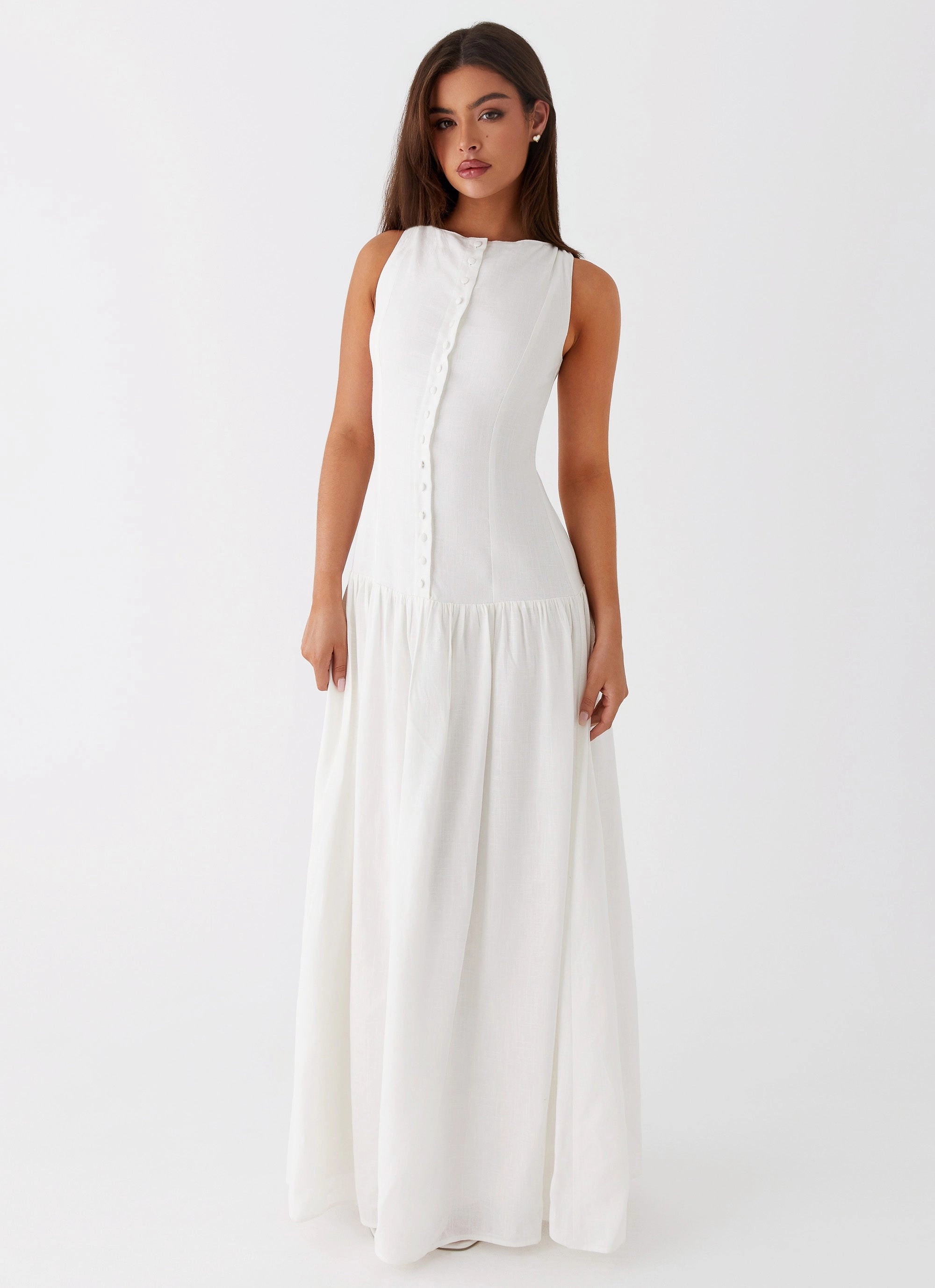 Meggie Linen Maxi Dress - White Elegant Layers