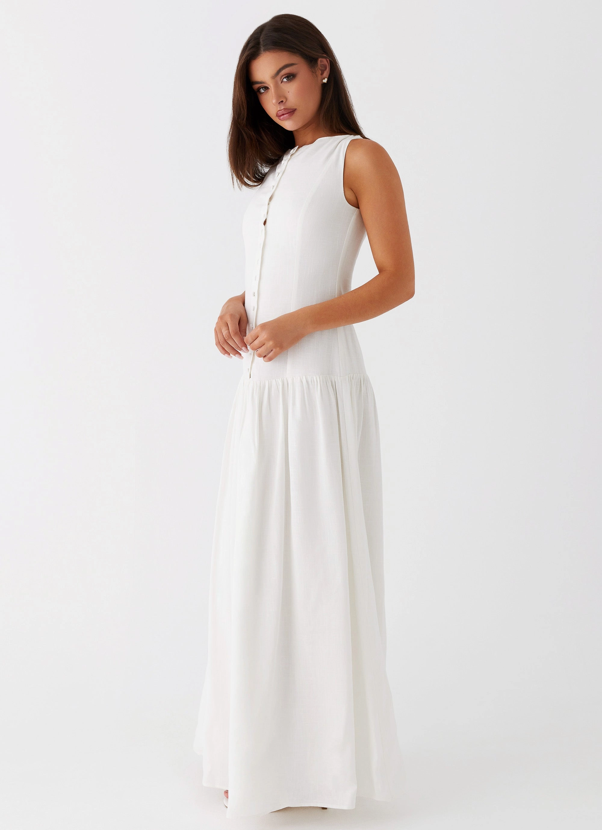 Casual Motion Meggie Linen Maxi Dress - White