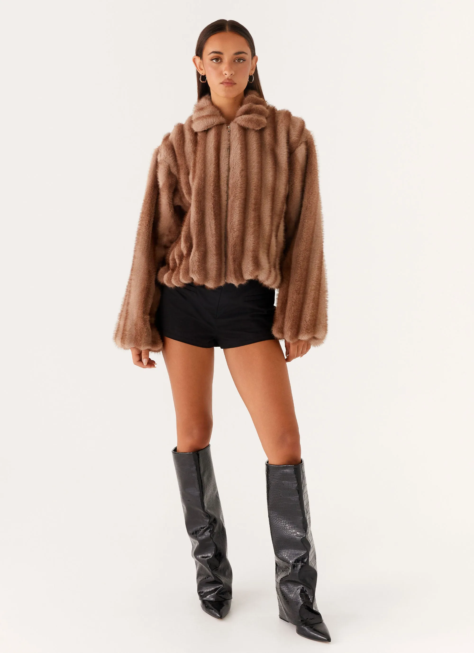 Naylor Faux Fur Jacket - Brown Waterproof Fabric