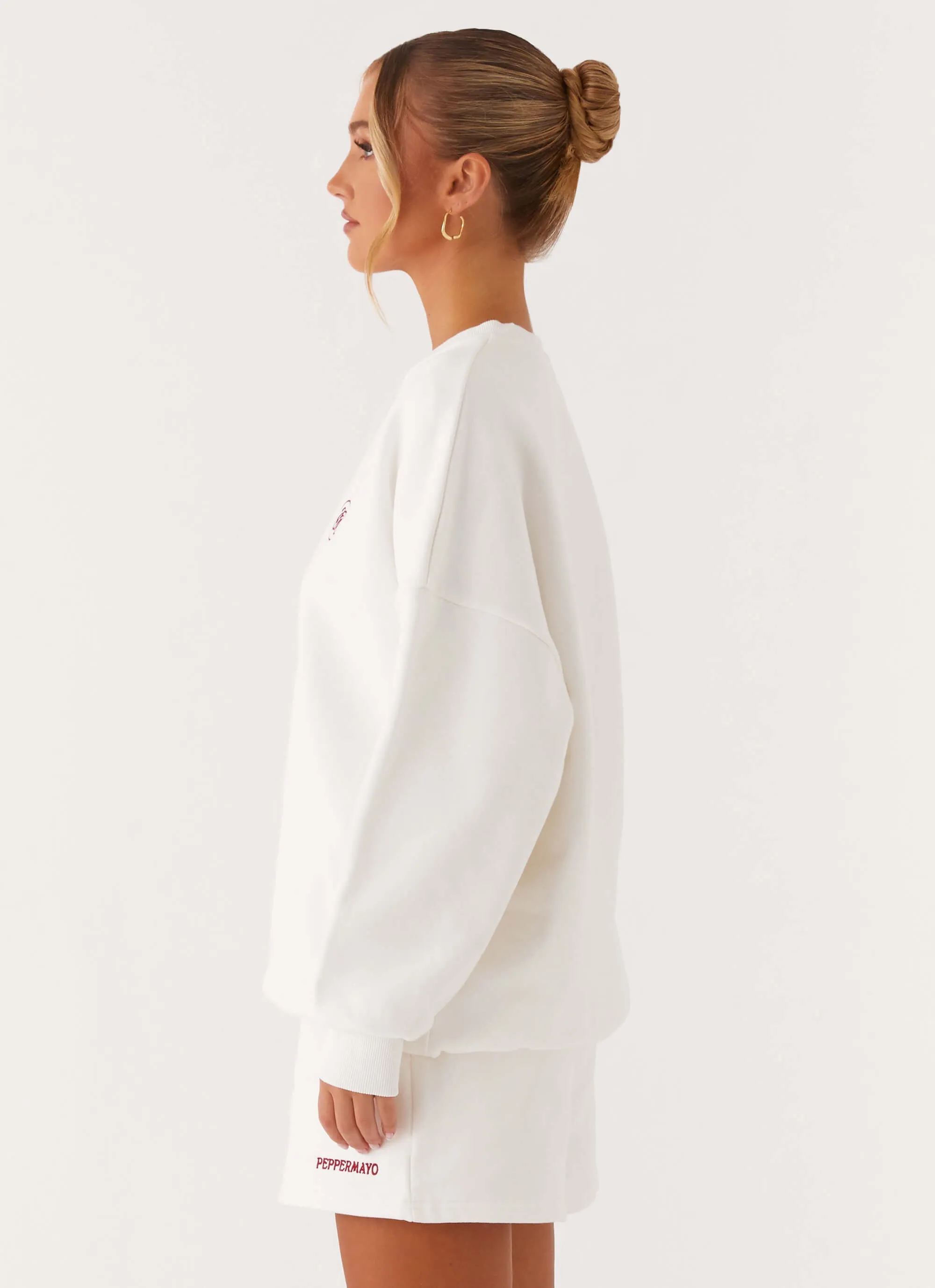 Grid Backlined Interior Field Tested Signature Oversized Sweatshirt - Ivory