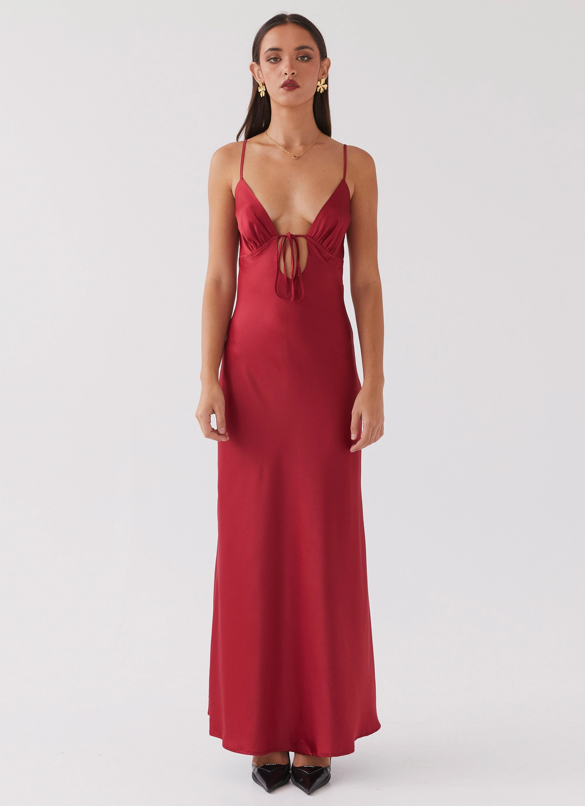 Air Layer Classic Grace Flora Satin Maxi Dress - Cherry