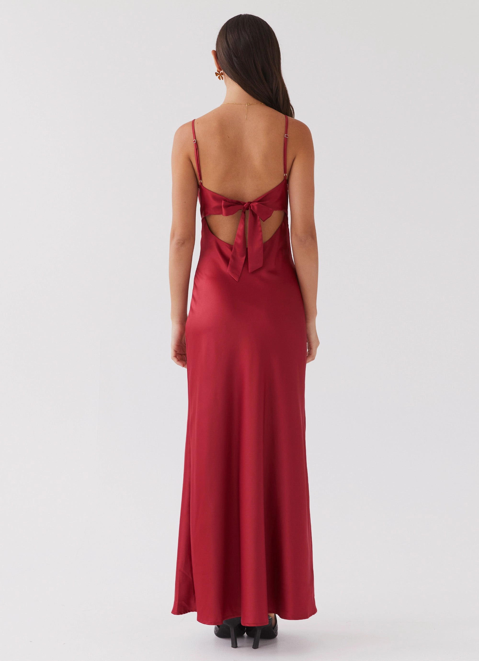 Timeless Piece Effortless Pair Flora Satin Maxi Dress - Cherry