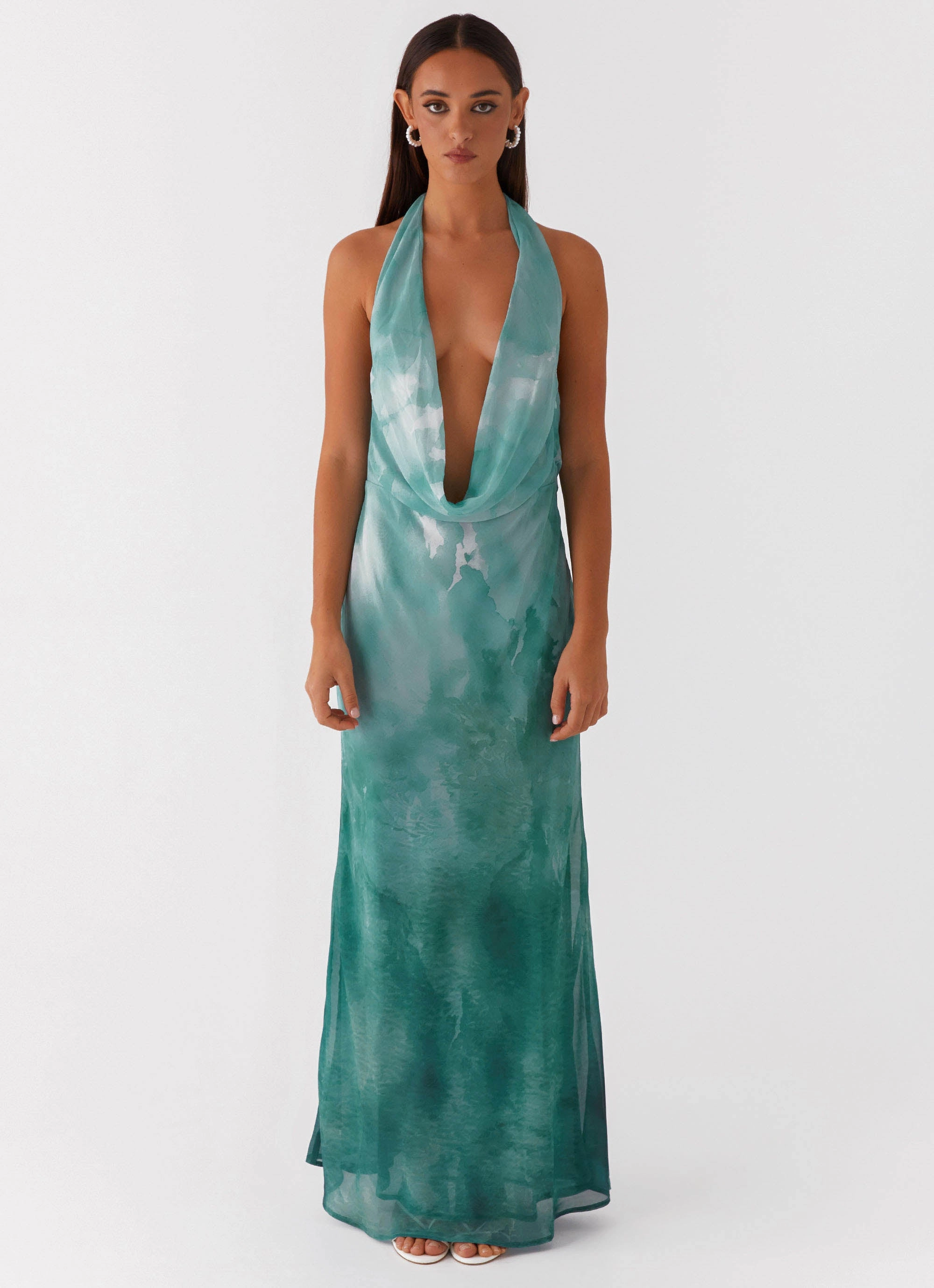 BiasCutSilhouette Classic Move Nerissa Cowl Neck Maxi Dress - Green Tie Dye