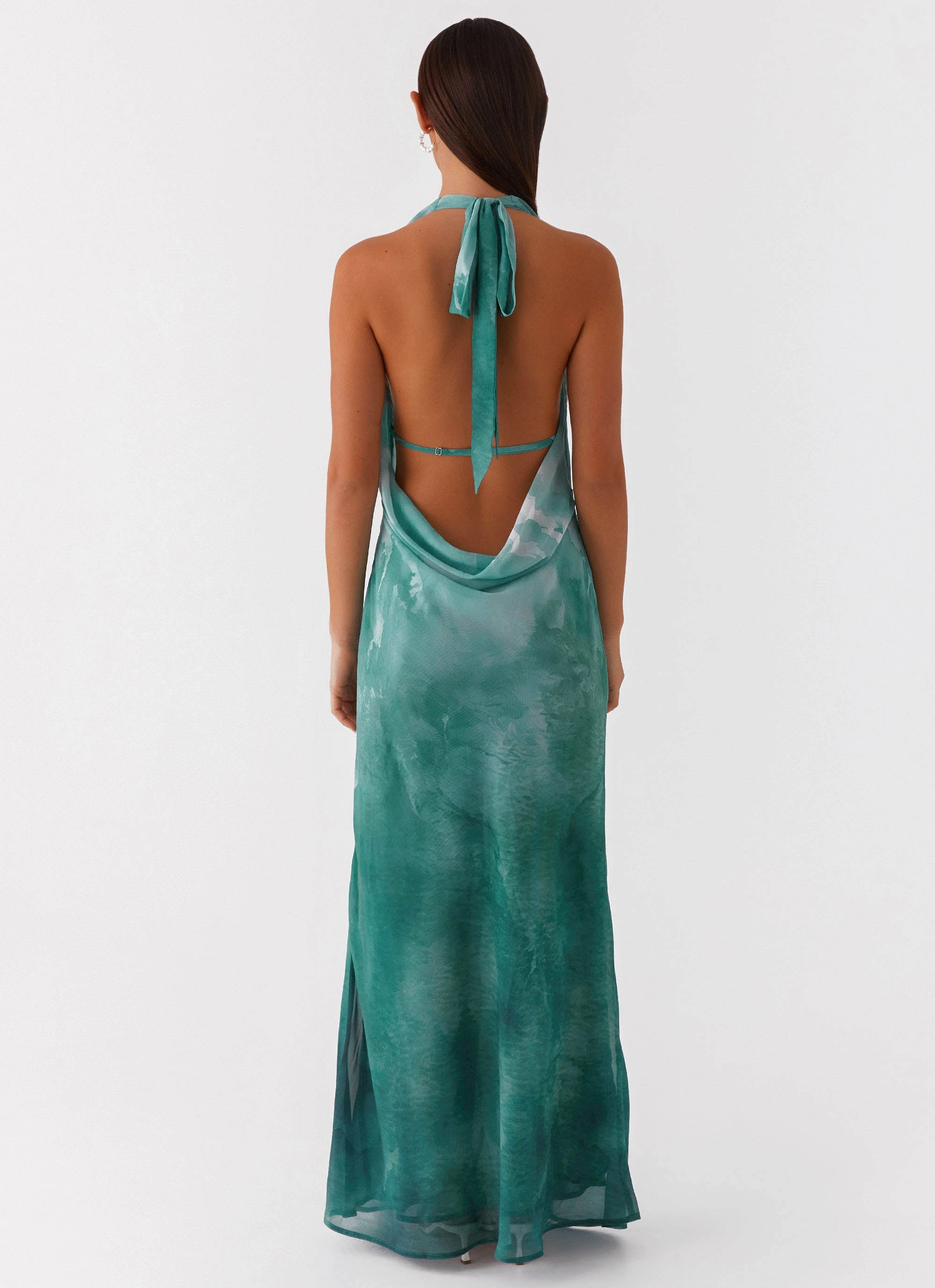 Chic Vibe Flowing Lines Nerissa Cowl Neck Maxi Dress - Green Tie Dye