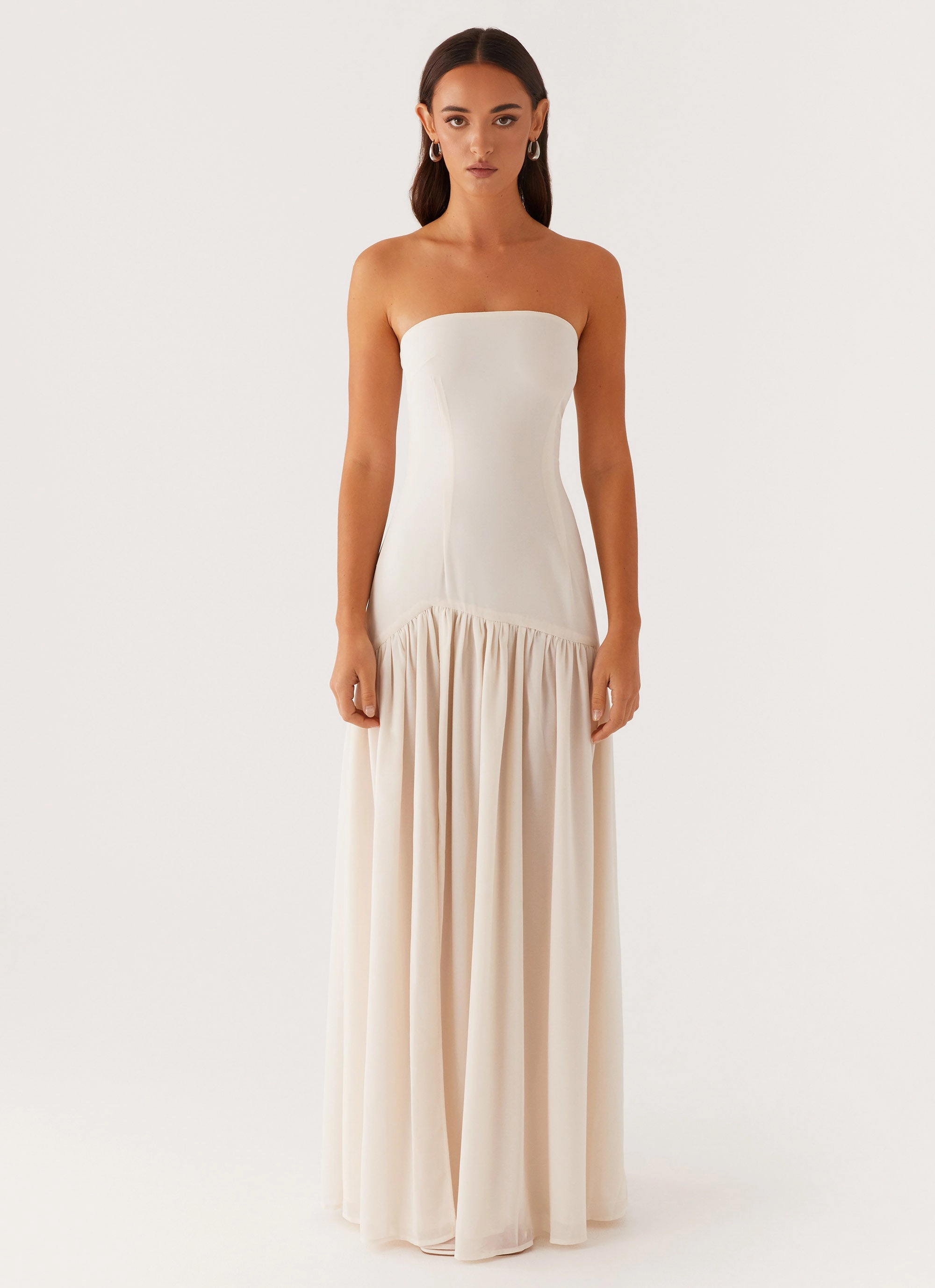 Eden Strapless Maxi Dress - Ivory Clean Drape french chic