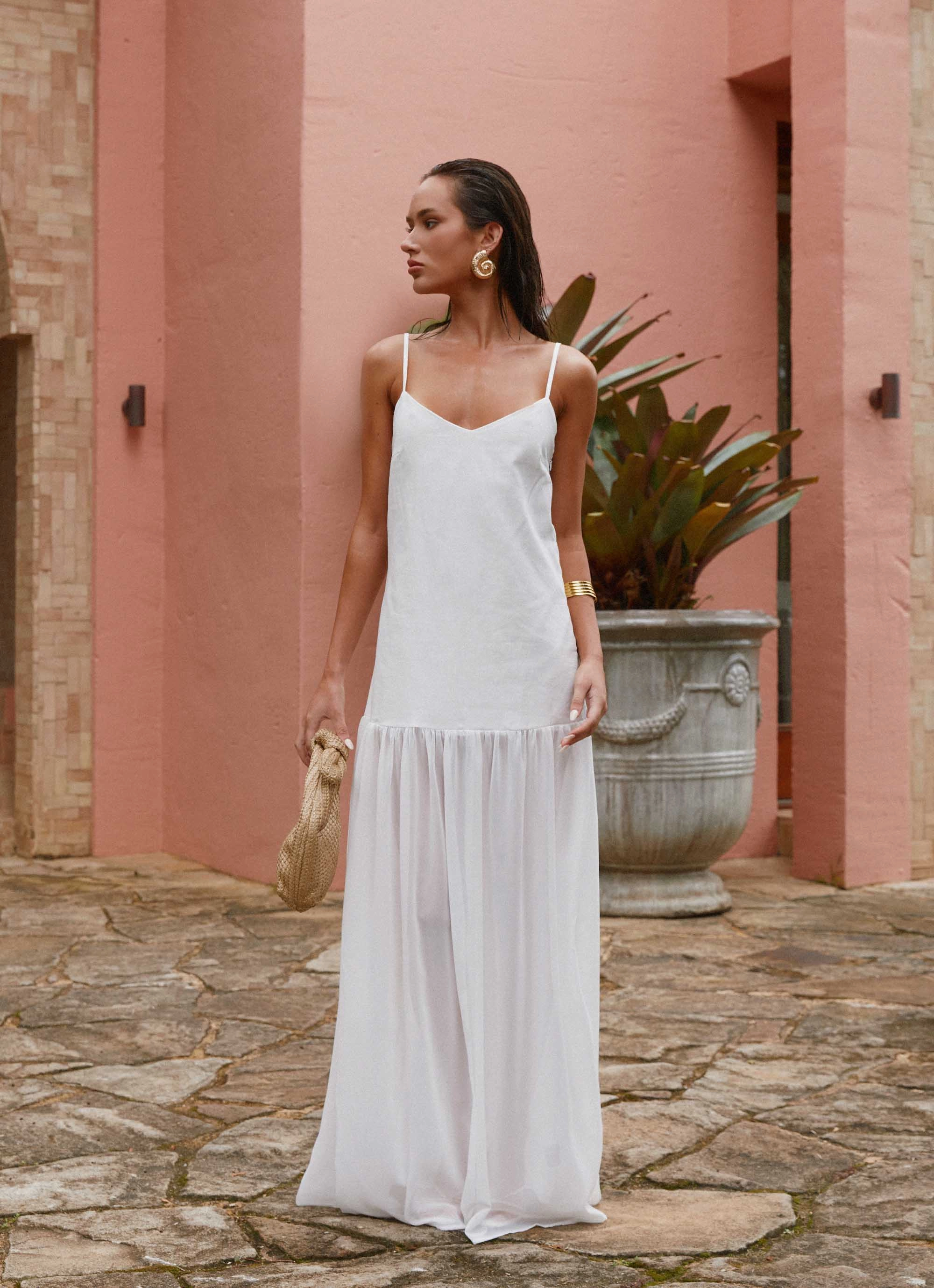 Heavenly Linen Maxi Dress - White Trend Texture