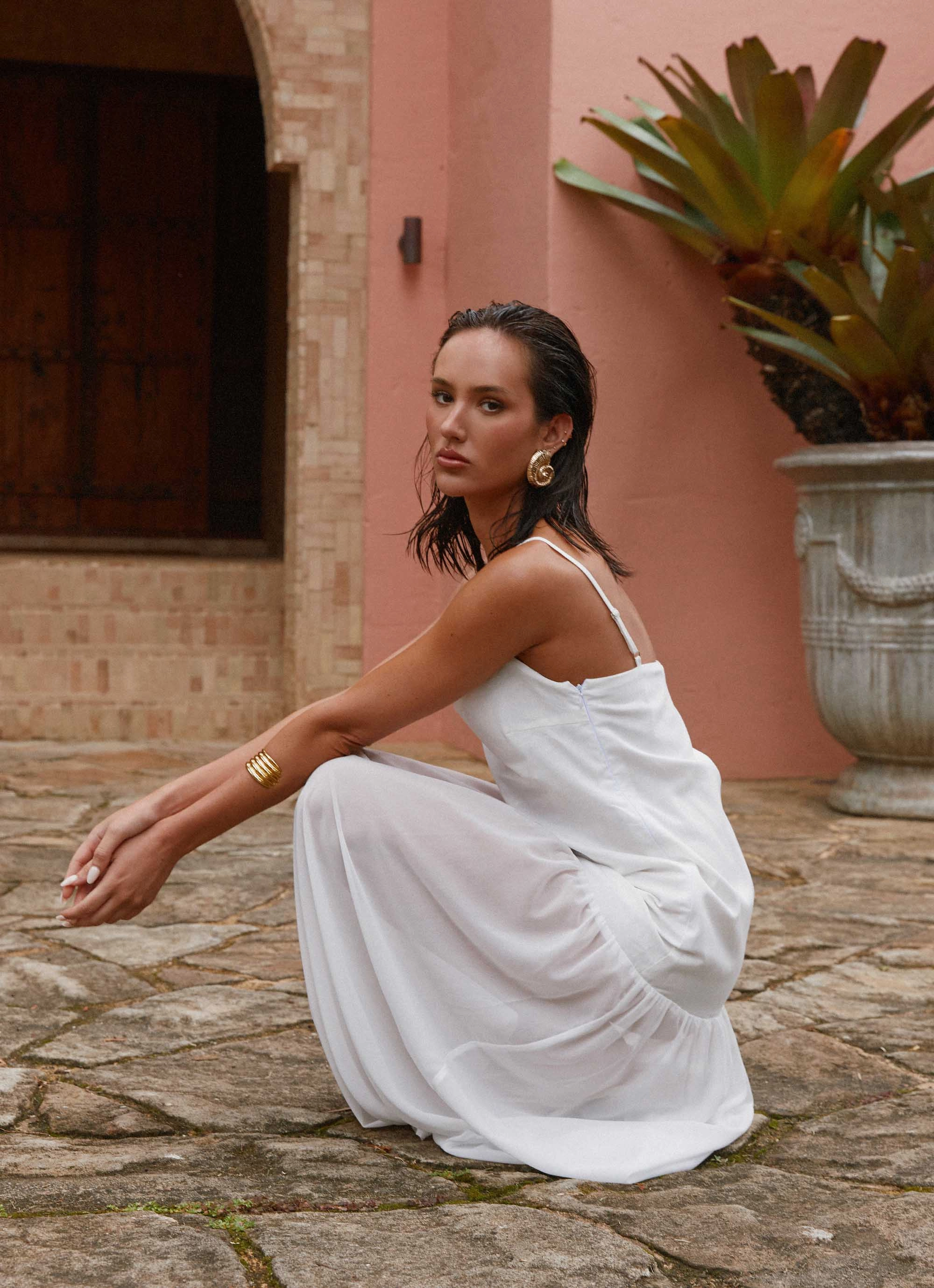 Elegant Charm Boxy-Style Heavenly Linen Maxi Dress - White