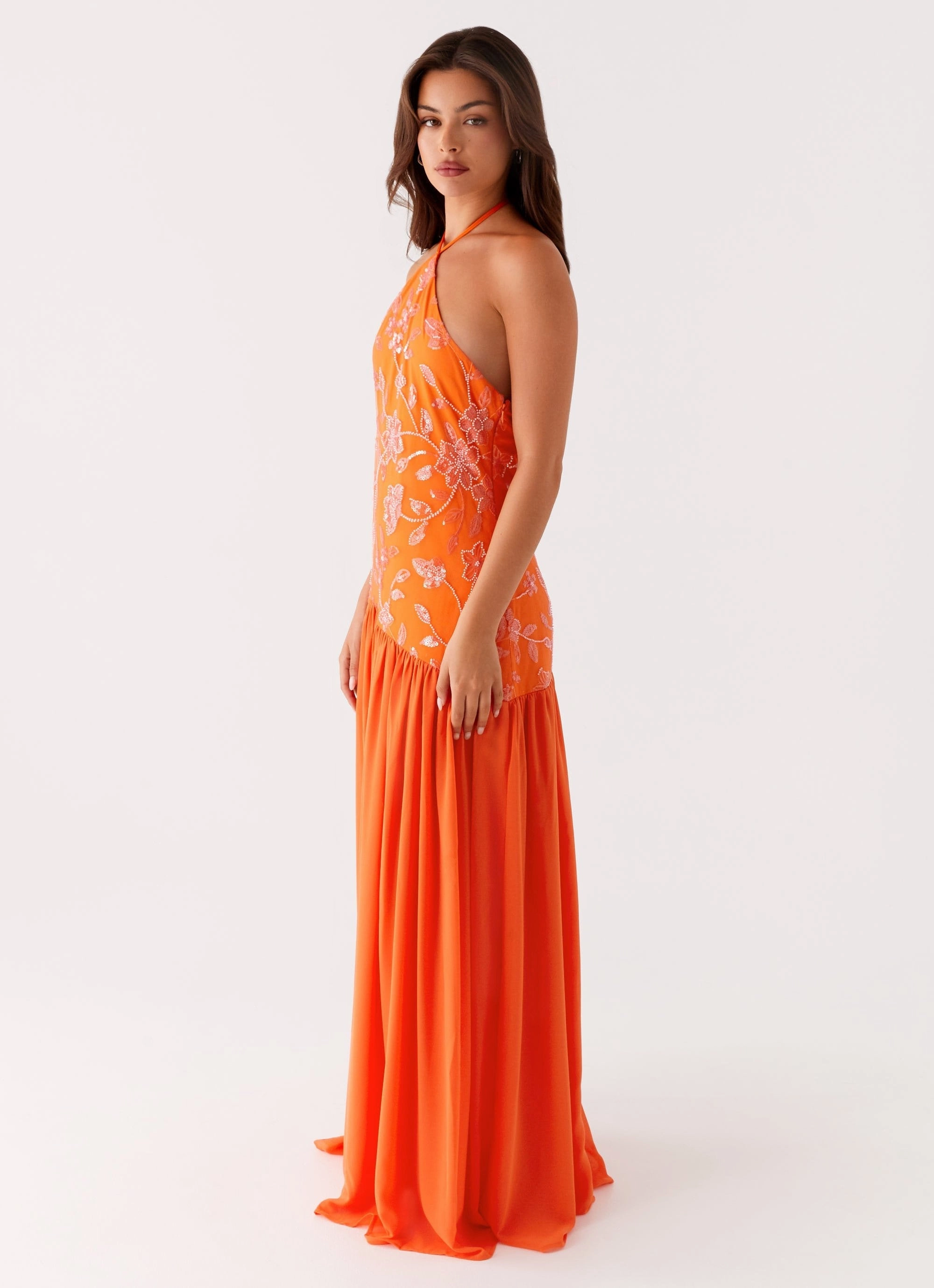 Rhinestone-Detail Janelle Beaded Maxi Dress - Orange