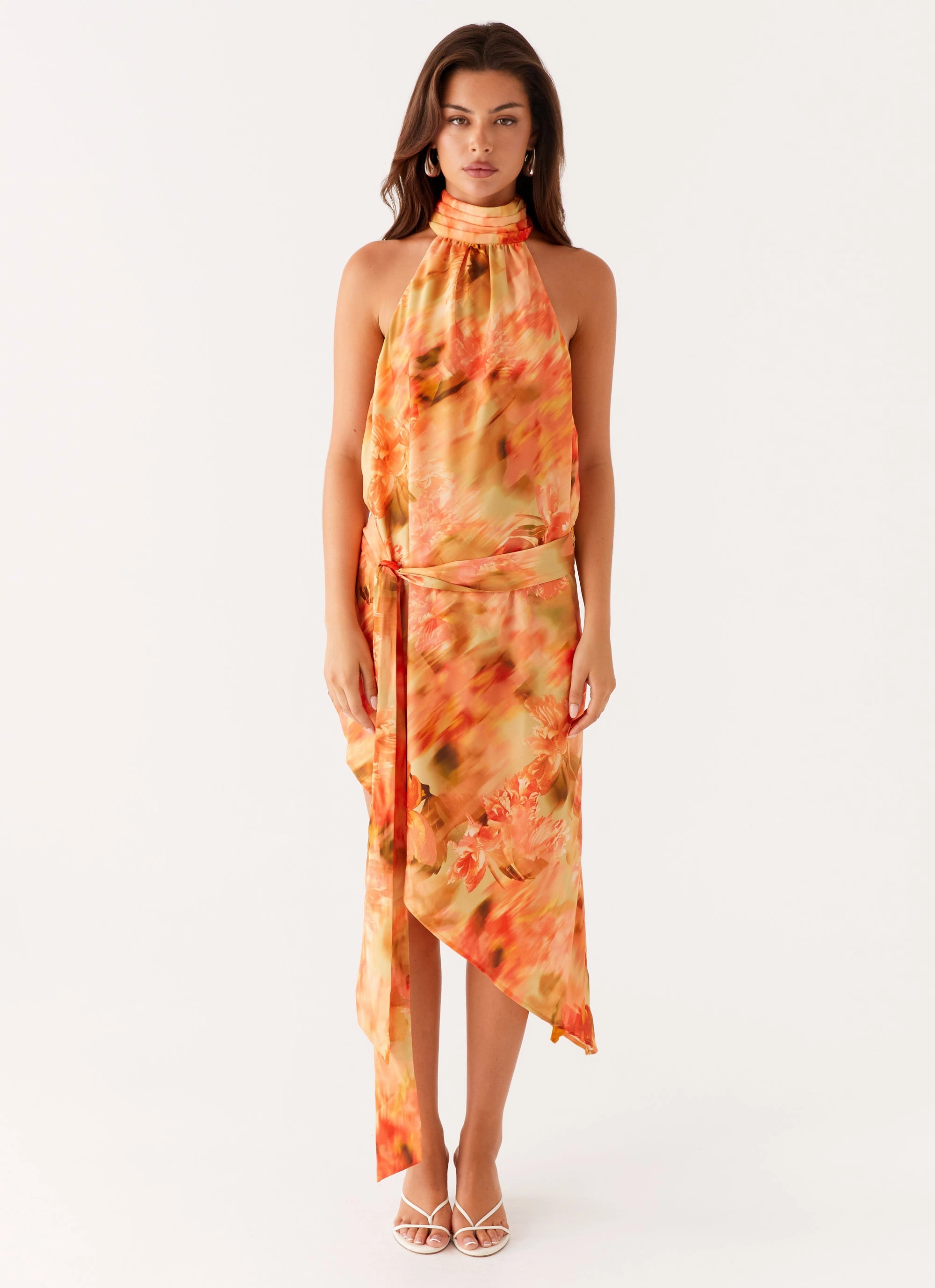 Lou Midi Dress - Sunset Floral Contemporary Fit Skirt Flare
