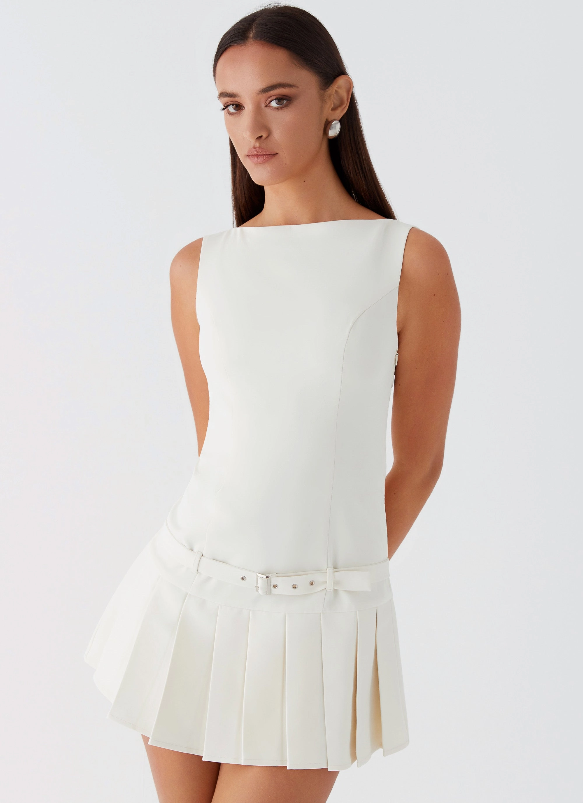 Cold-Shoulder No More Excuses Belt Mini Dress - Ivory