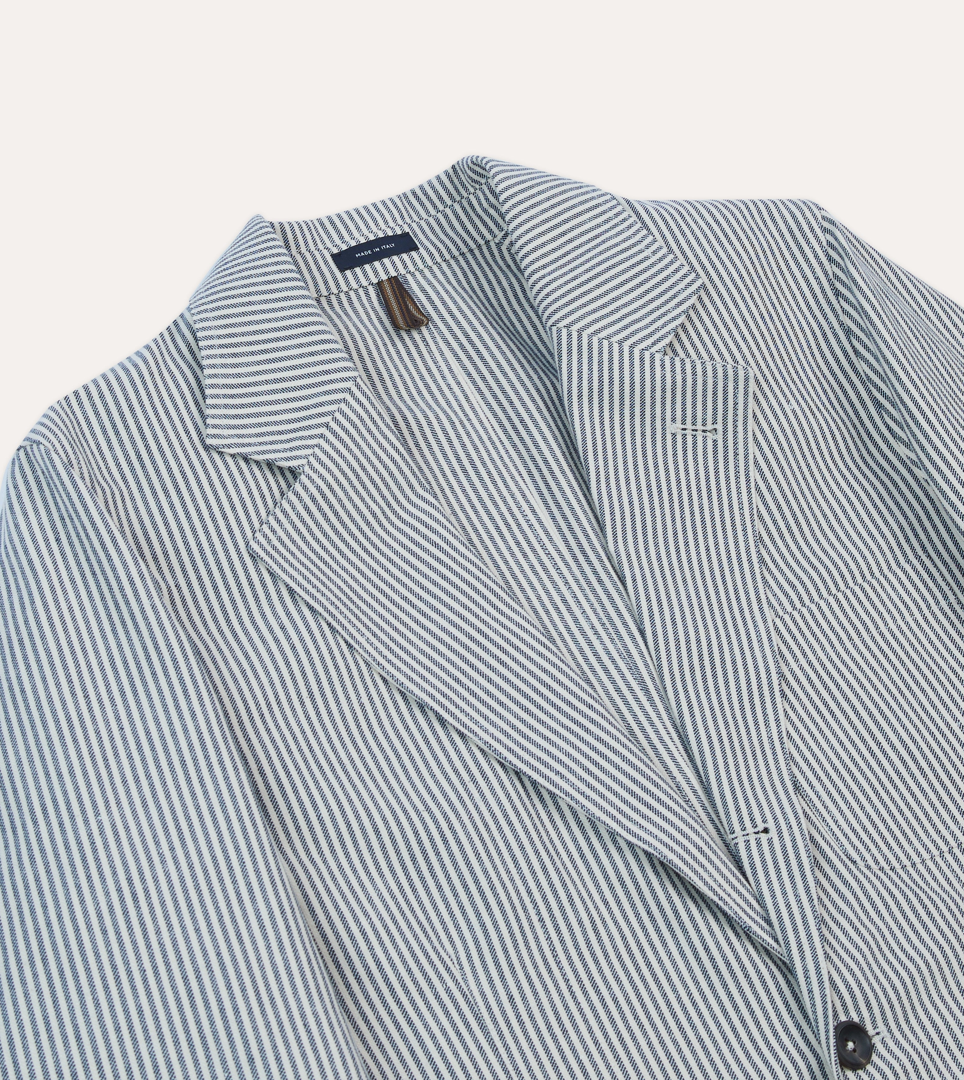 Navy Ticking Stripe Cotton Linen Games Blazer Mk. I Polished Layer Refined Professional