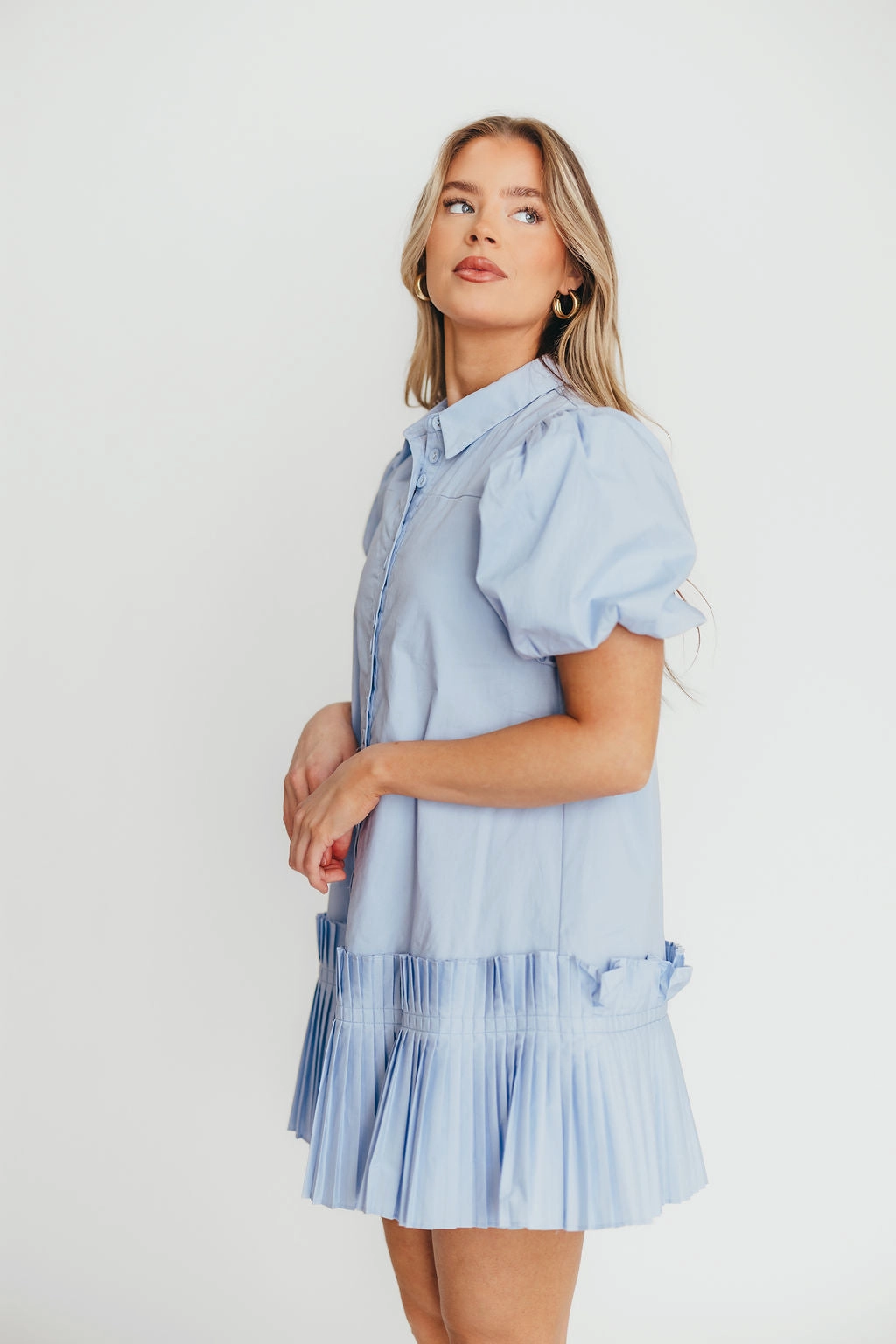 Sharp Finish Alicia Pleated Hem Mini Dress in Powder Blue *Final-Sale*