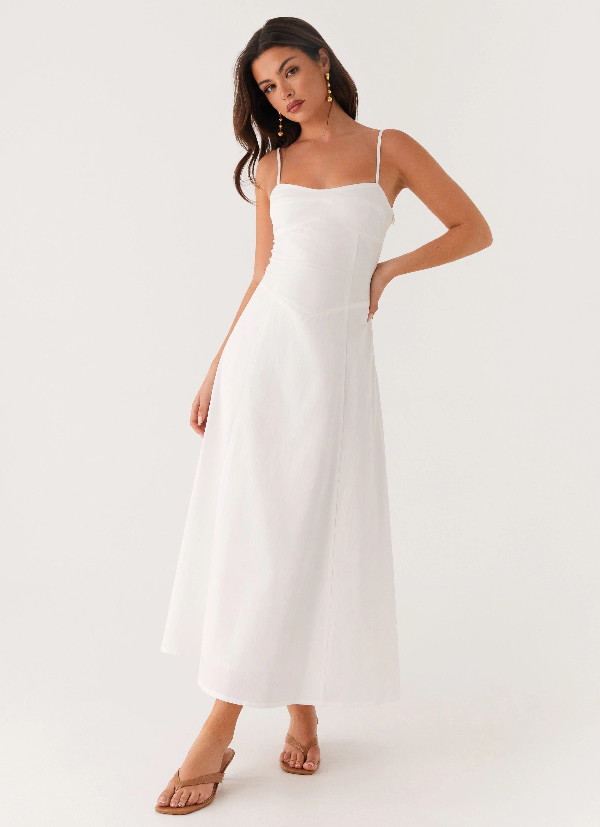 Noosa Midi Dress - White Halter neck