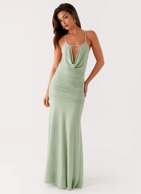 Norah Maxi Dress - Sage Elegant holiday wear Flattering bodycon dress