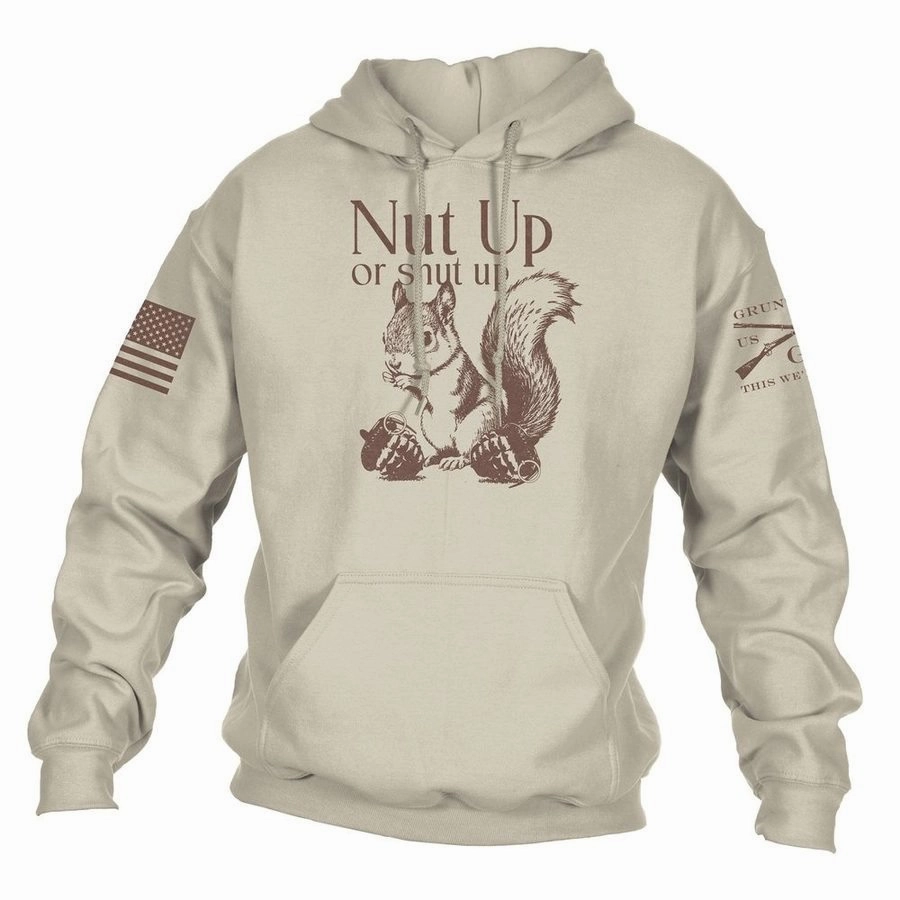 Nut Up Or Shut Up Hoodie - Sand No Sag Shoulder Support Slim Fit Performance