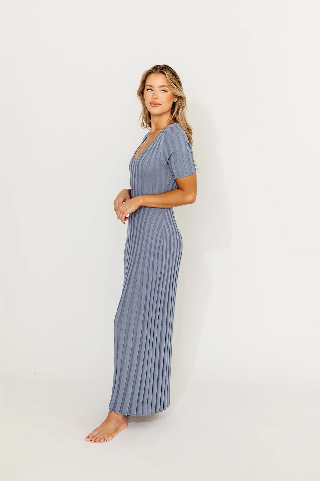 Daily Comfort Oakley Ribbed Maxi Dress in Dusty Blue - Bump Friendly *Final-Sale*