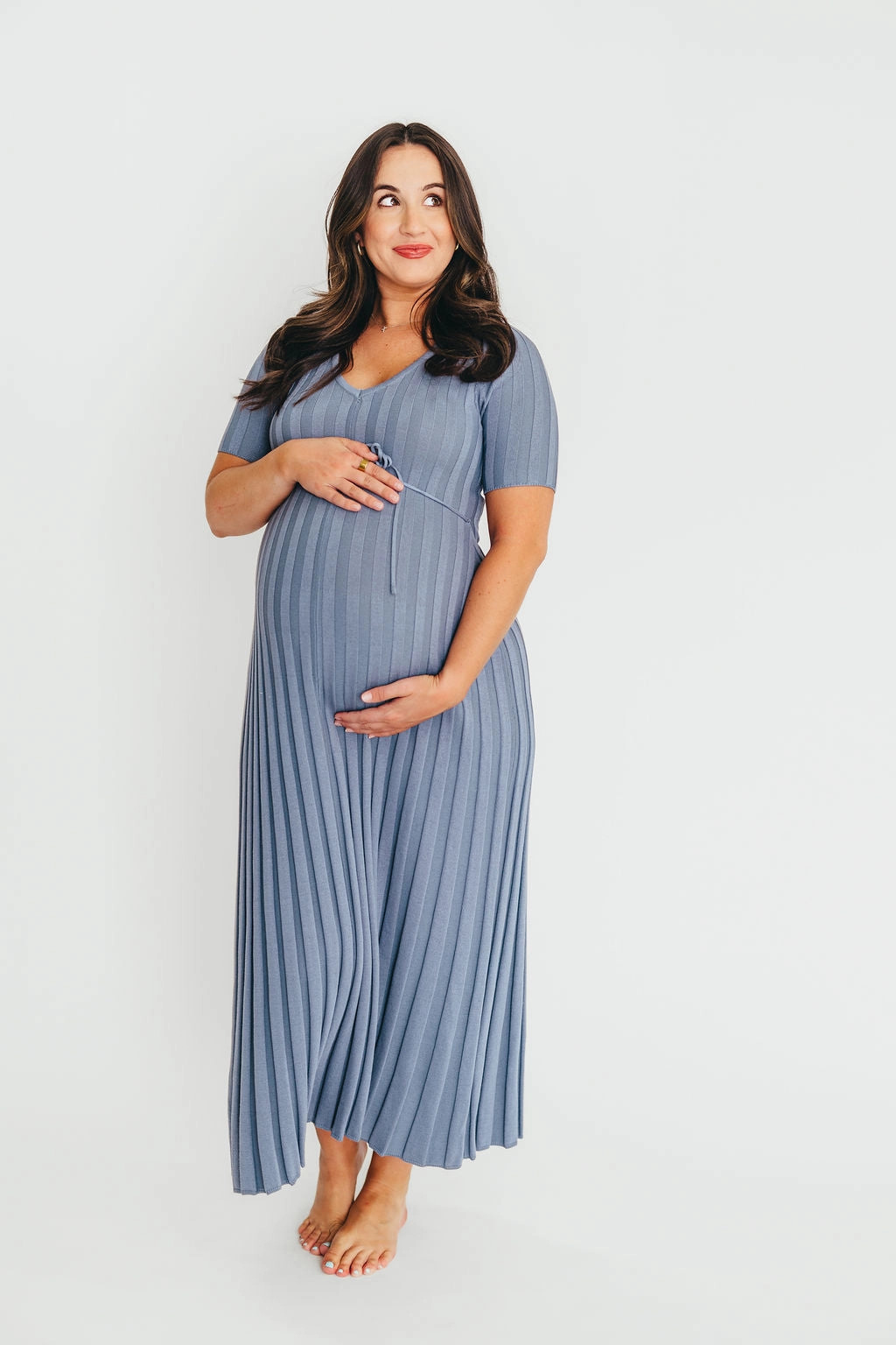 Daily Option Casual chic dress Oakley Ribbed Maxi Dress in Dusty Blue - Bump Friendly *Final-Sale*