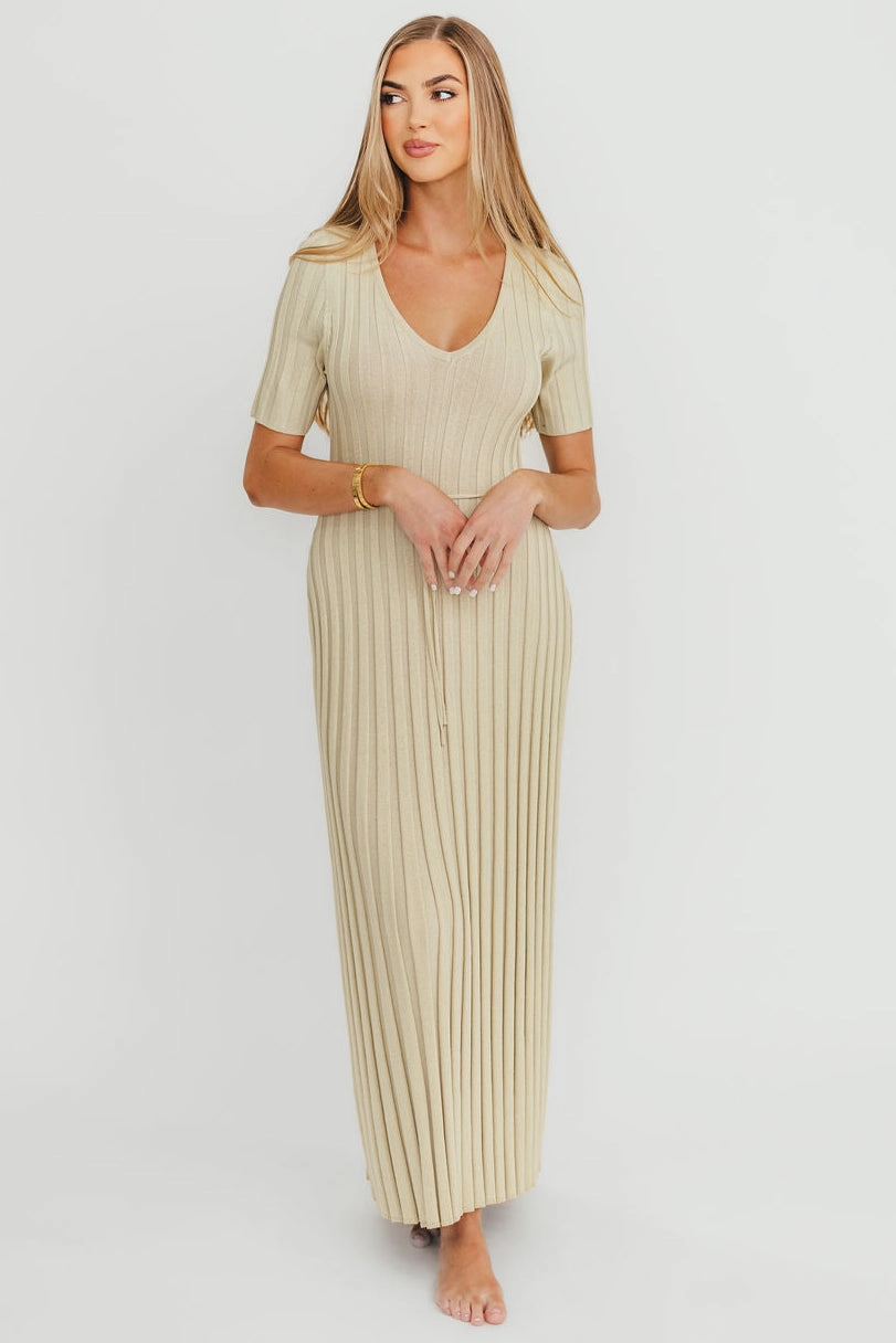 Smart Edge Oakley Ribbed Maxi Dress in Dusty Lime - Bump Friendly *Final-Sale*