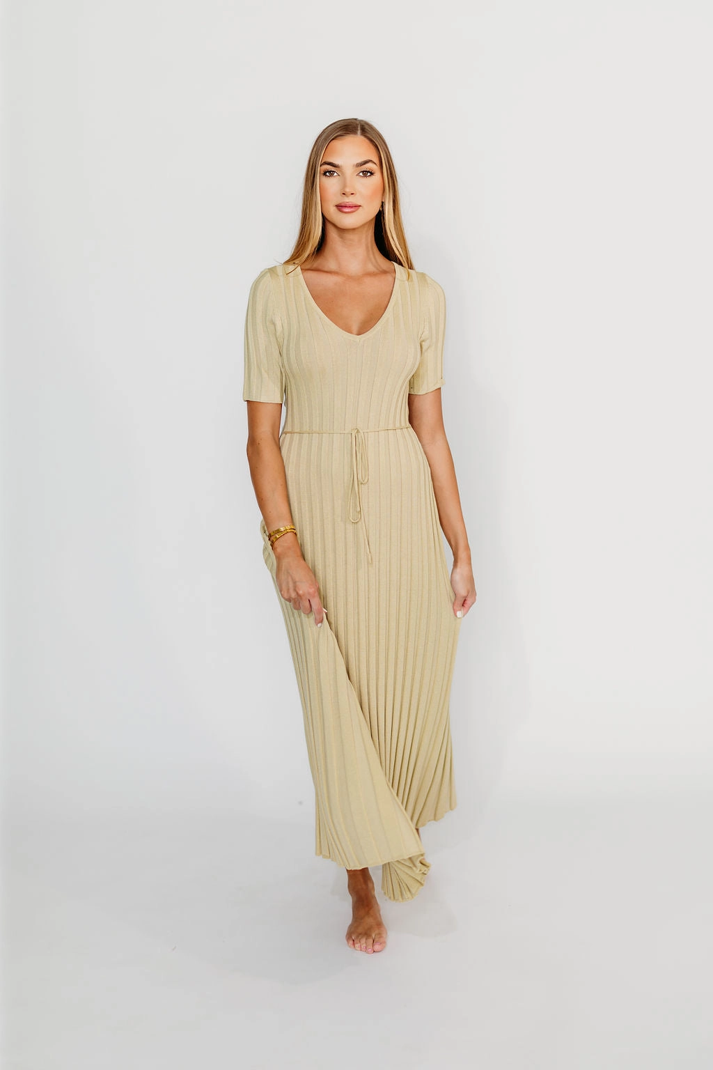 Artistic Flair Modern Form Oakley Ribbed Maxi Dress in Dusty Lime - Bump Friendly *Final-Sale*