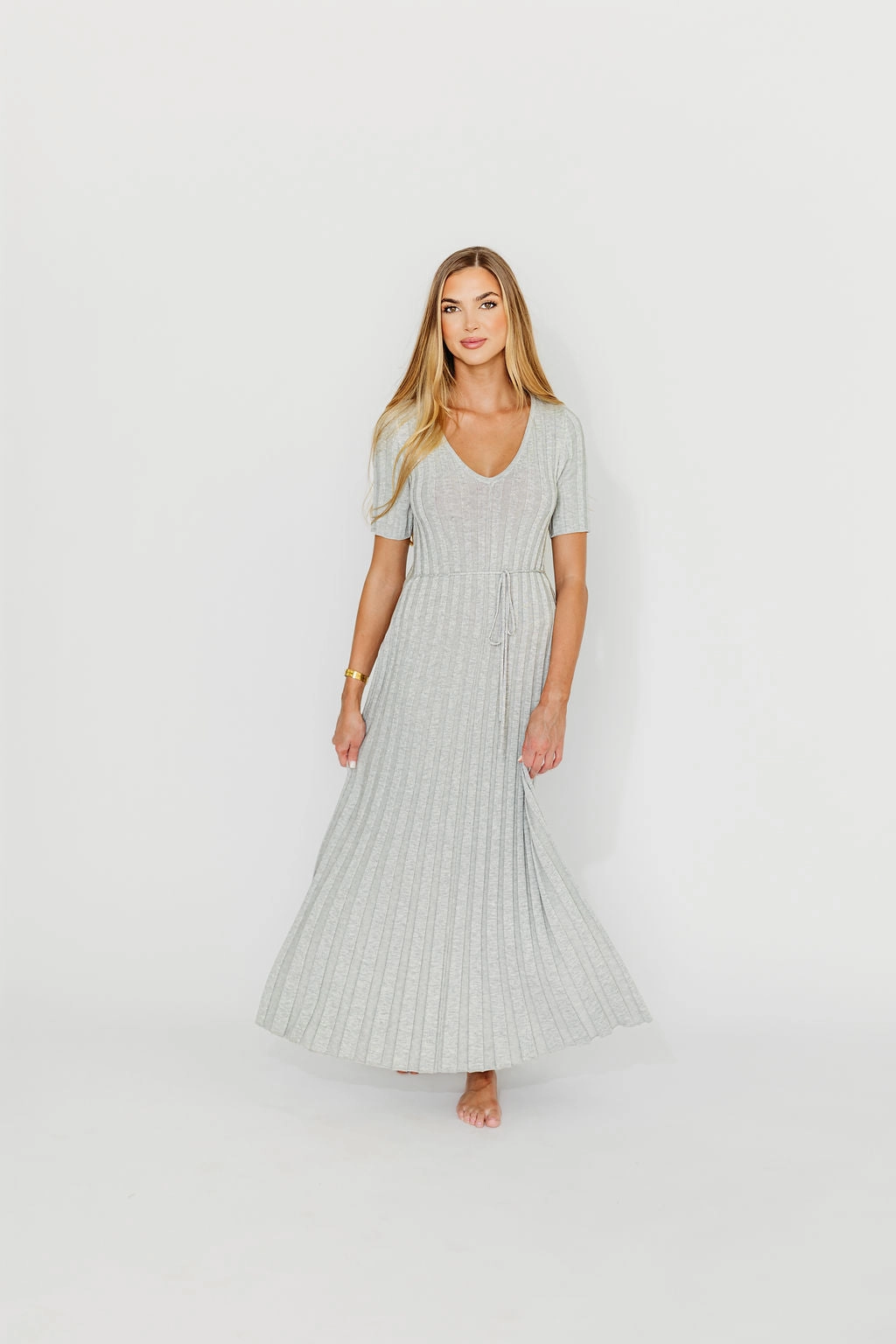 City Essential Oakley Ribbed Maxi Dress in Heather Grey -Bump Friendly *Final-Sale*