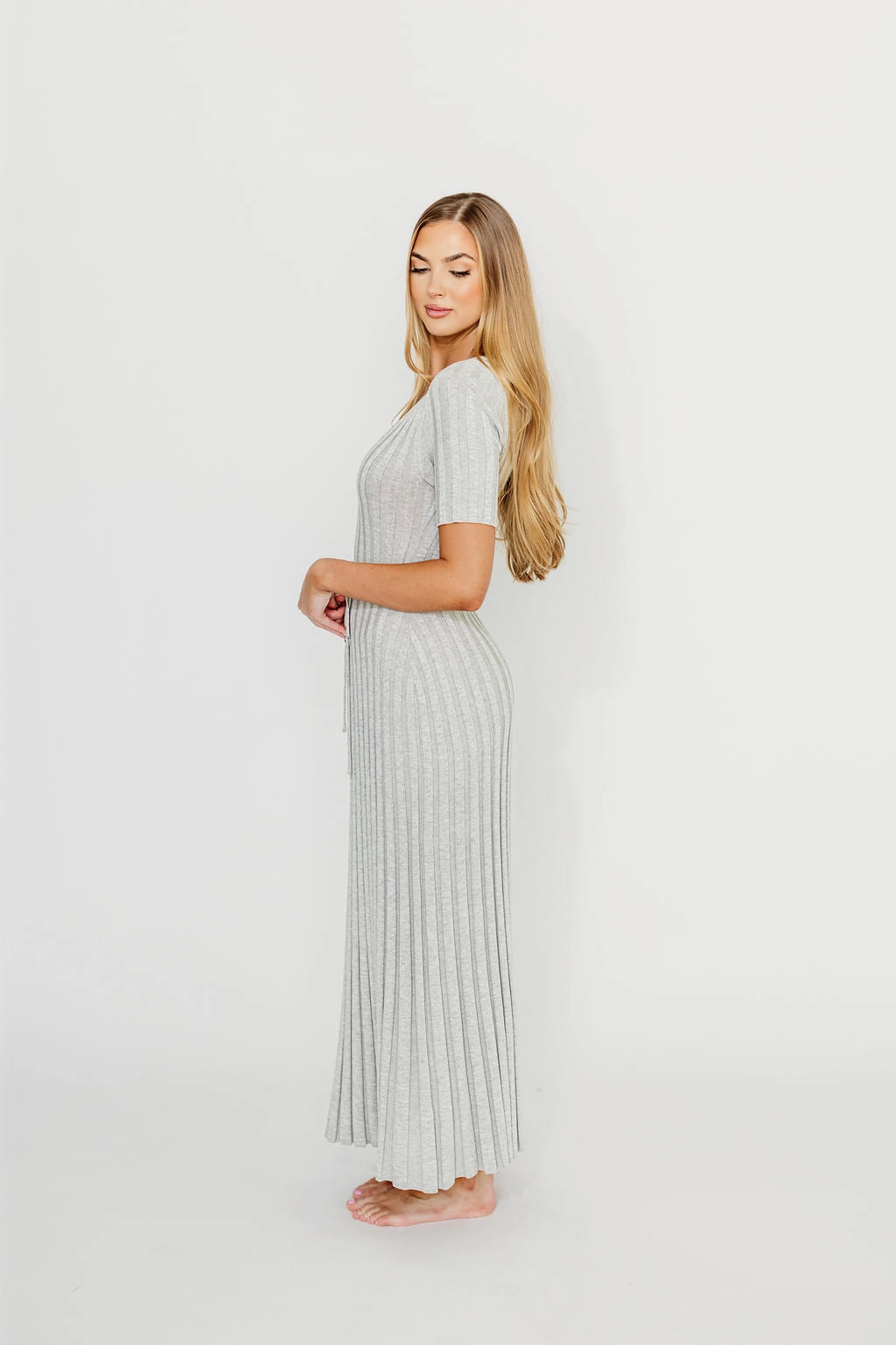 Calm Style Luxurious Texture Oakley Ribbed Maxi Dress in Heather Grey -Bump Friendly *Final-Sale*