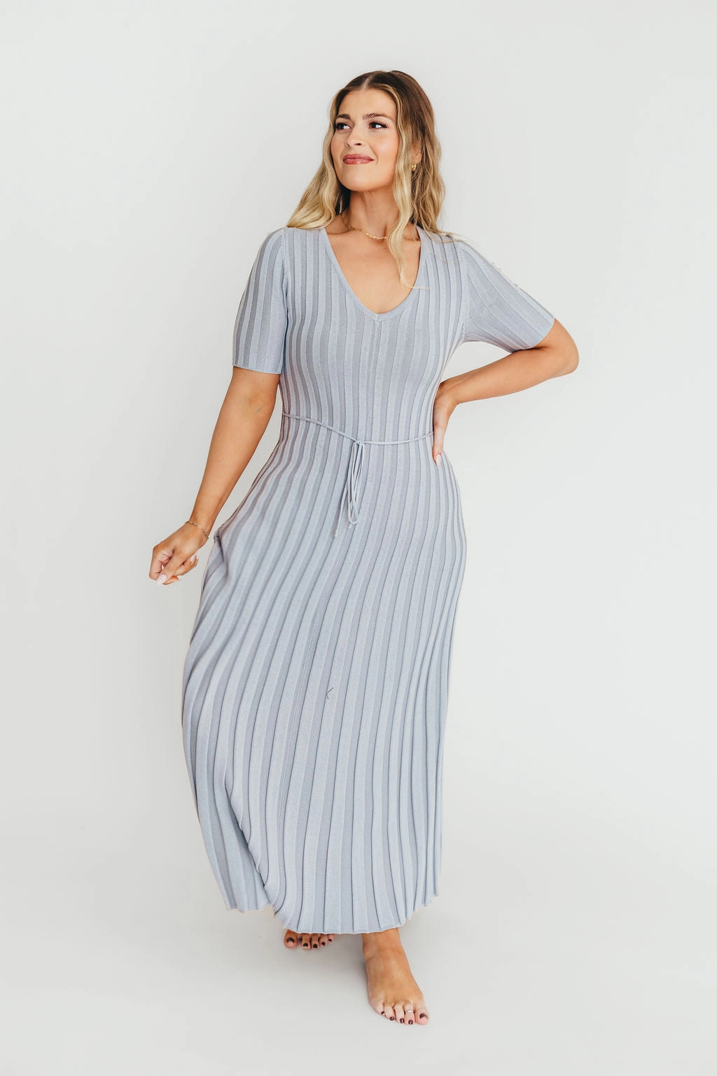 Oakley Ribbed Maxi Dress in Light Blue - Bump Friendly *Final-Sale* Plus Fit Light Comfort