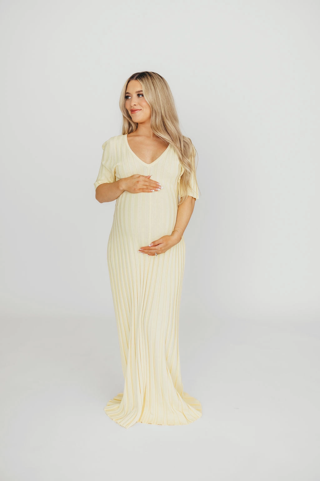 Flowing Design Artistic Vibe Oakley Ribbed Maxi Dress in Light Yellow - Bump Friendly *Final-Sale*