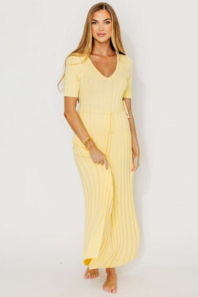 Oakley Ribbed Maxi Dress in Light Yellow - Bump Friendly *Final-Sale* Lounge Mode