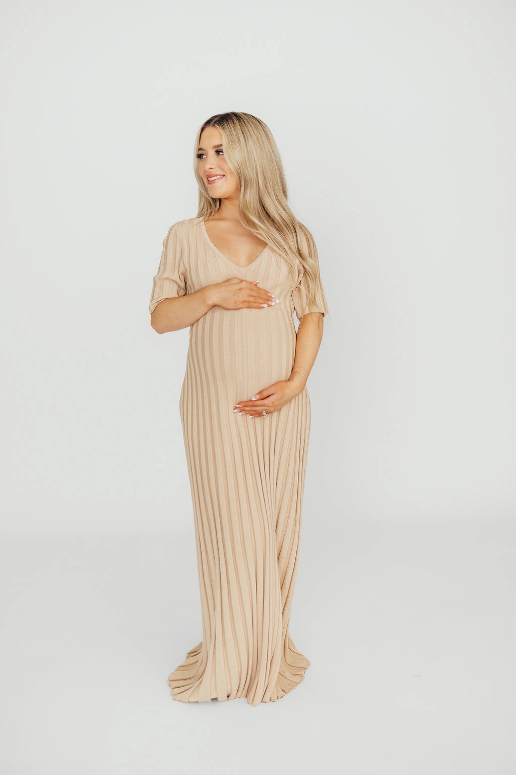 Artistic Detail Breezy Fit Oakley Ribbed Maxi Dress in Taupe - Bump Friendly *Final-Sale*