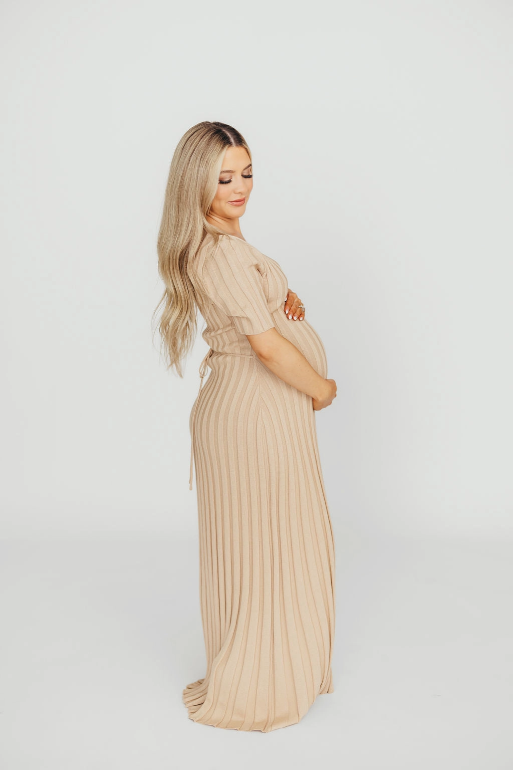 Back-Zip Relaxed-fit maxi dress Oakley Ribbed Maxi Dress in Taupe - Bump Friendly *Final-Sale*