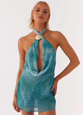 Oceans Away Deep Cowl Mini Dress - Green Tie Dye Work Pairing