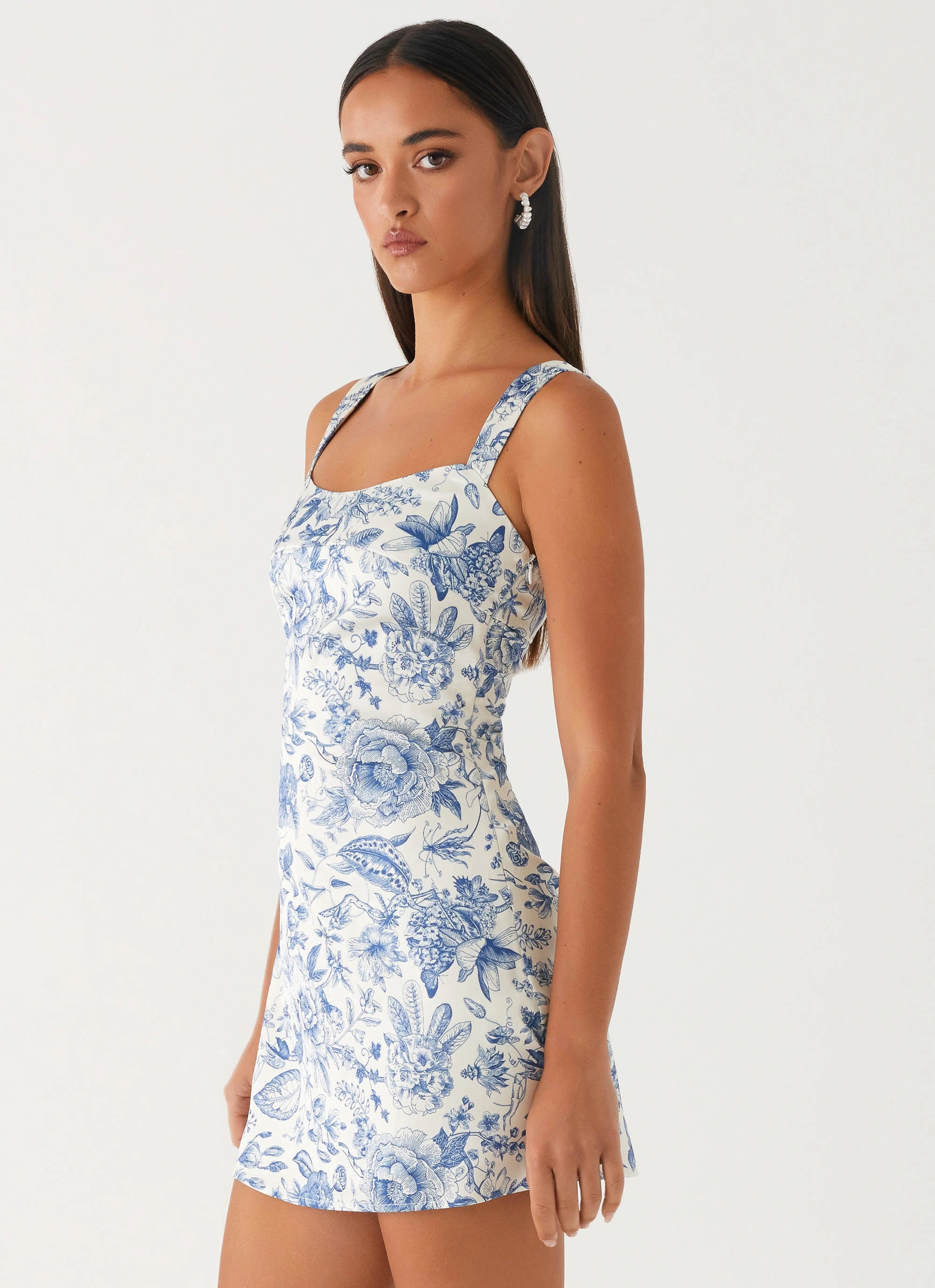 ComfortFitDesign Move Easy Odette Satin Mini Dress - Blue Paisley