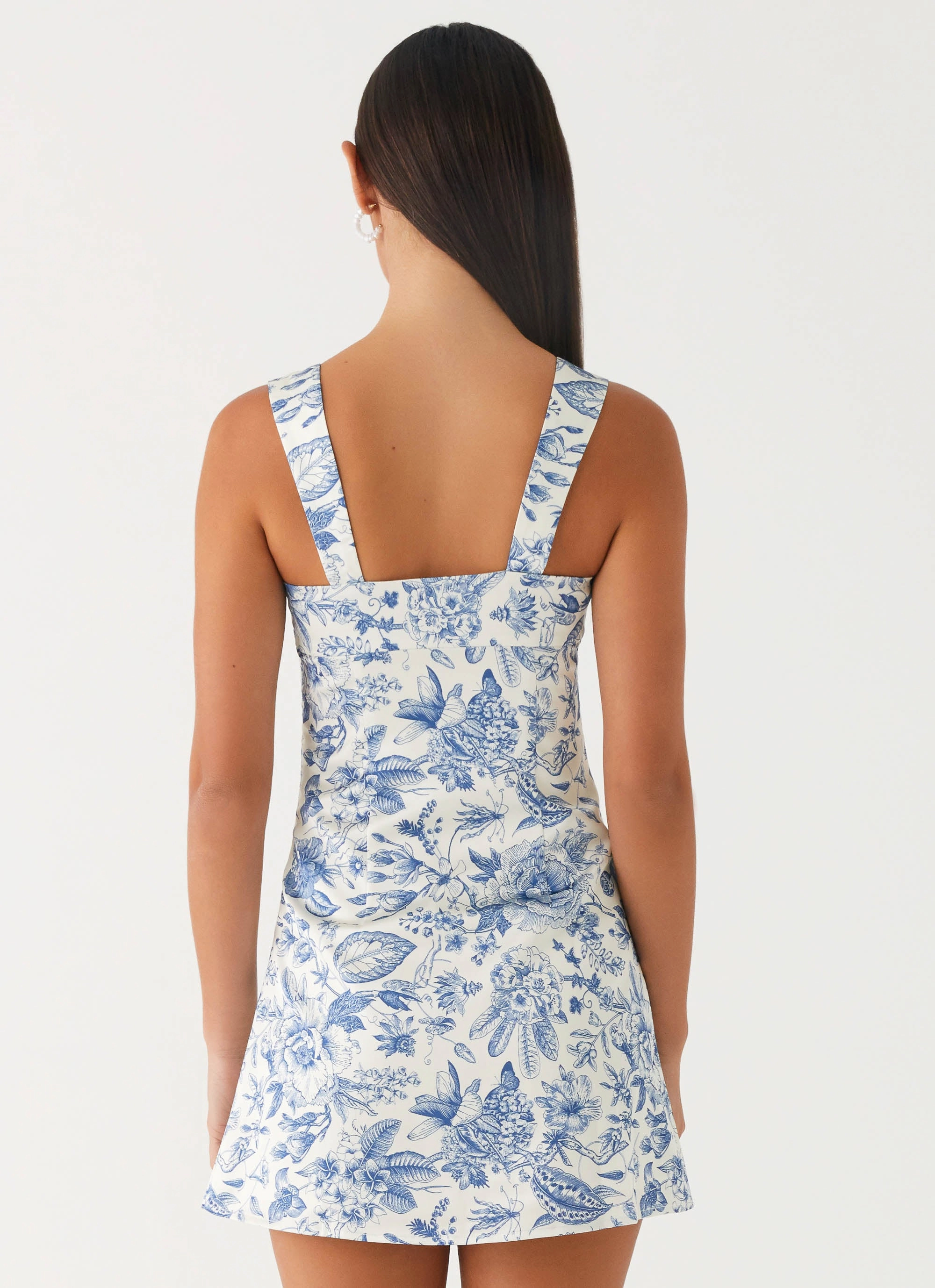 Odette Satin Mini Dress - Blue Paisley Shape Retention Soft and Chic