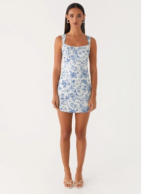 Night Out Odette Satin Mini Dress - Blue Paisley