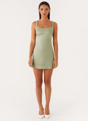 Natural Light Odette Satin Mini Dress - Sage