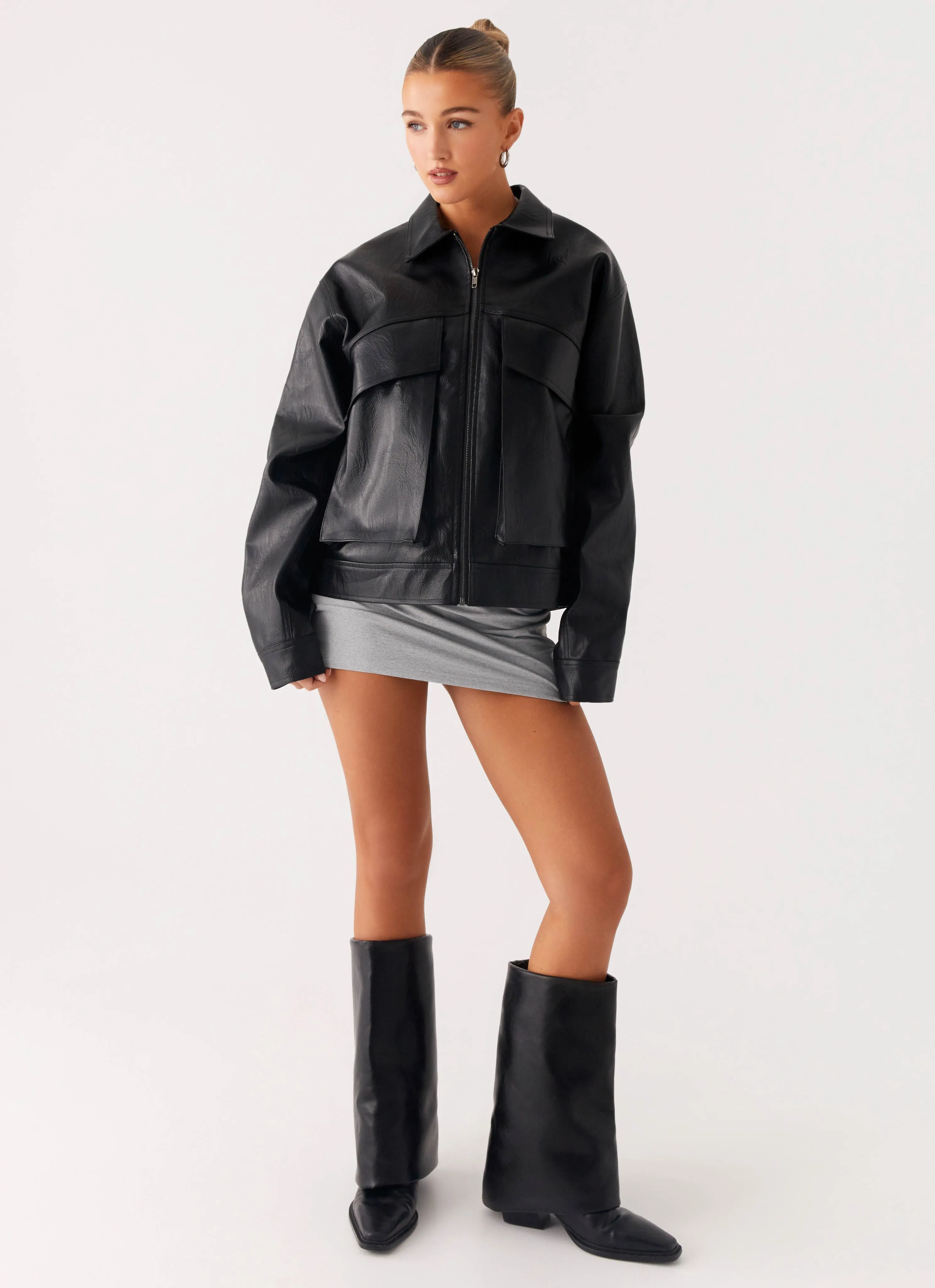 Lula Tassle Faux Leather Bomber Jacket - Black Ventilated Back