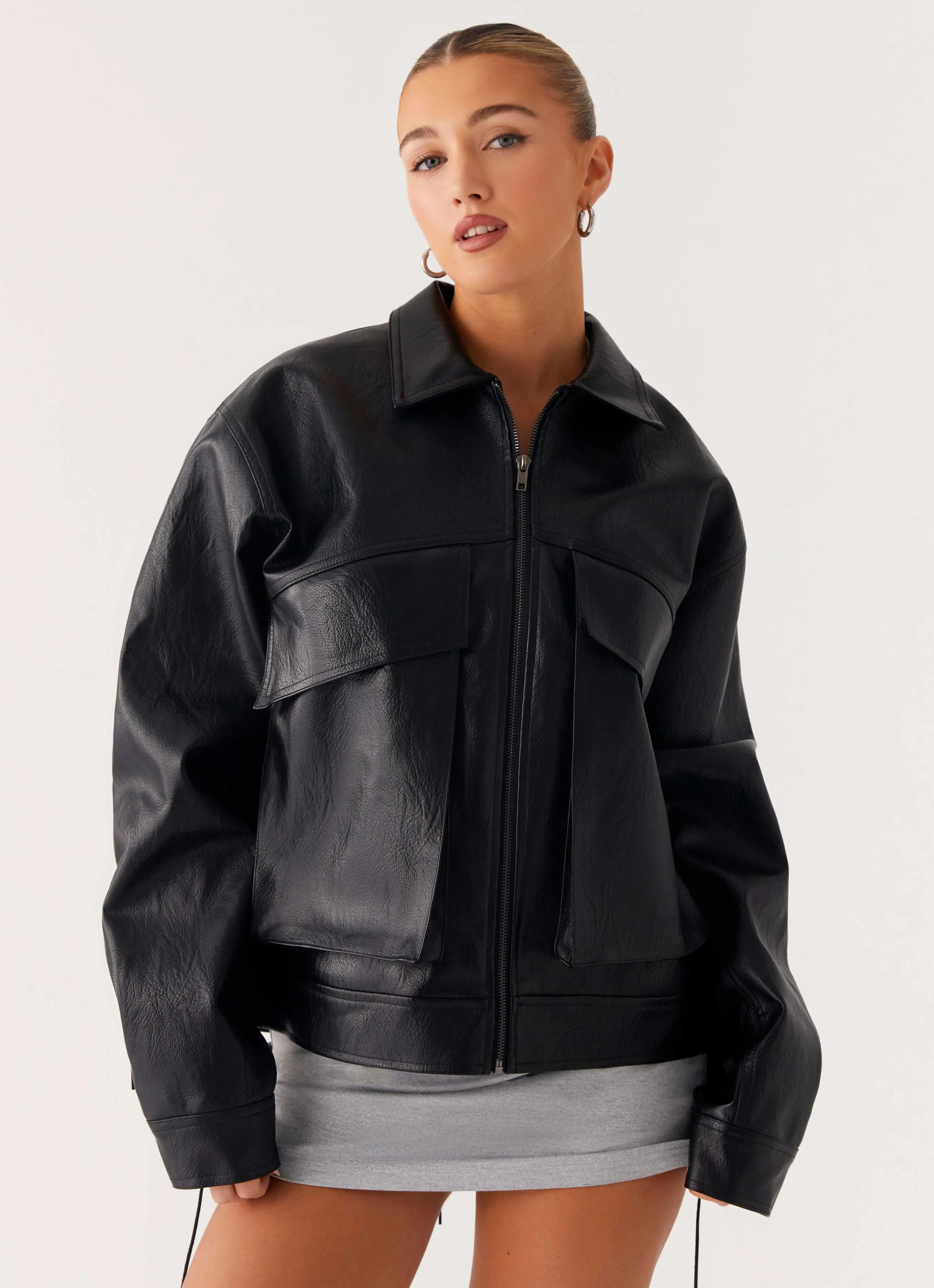 Lula Tassle Faux Leather Bomber Jacket - Black suitable for modeling