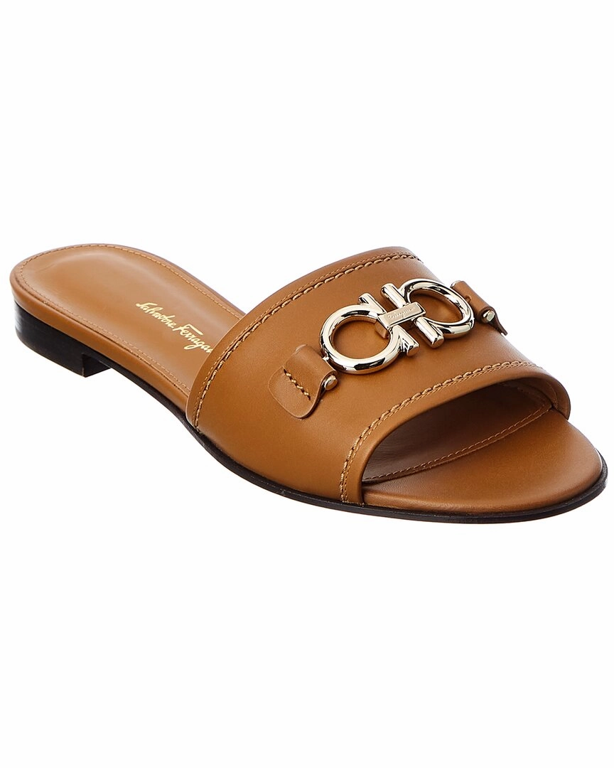 Ferragamo Gancini Leather Slide Easy Clean rubber