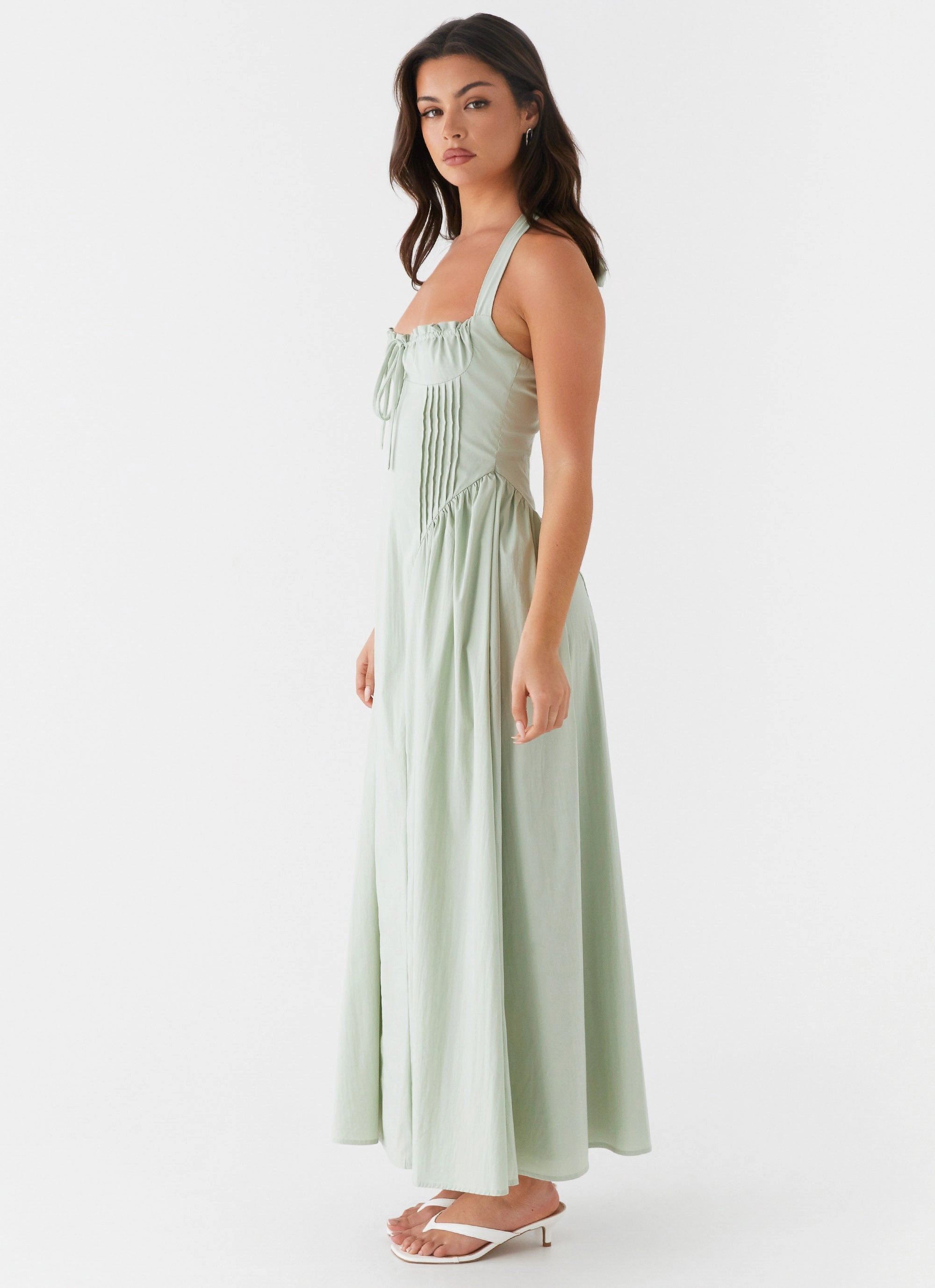 Olenna Halterneck Midi Dress - Sage Flattering Comfort Wear