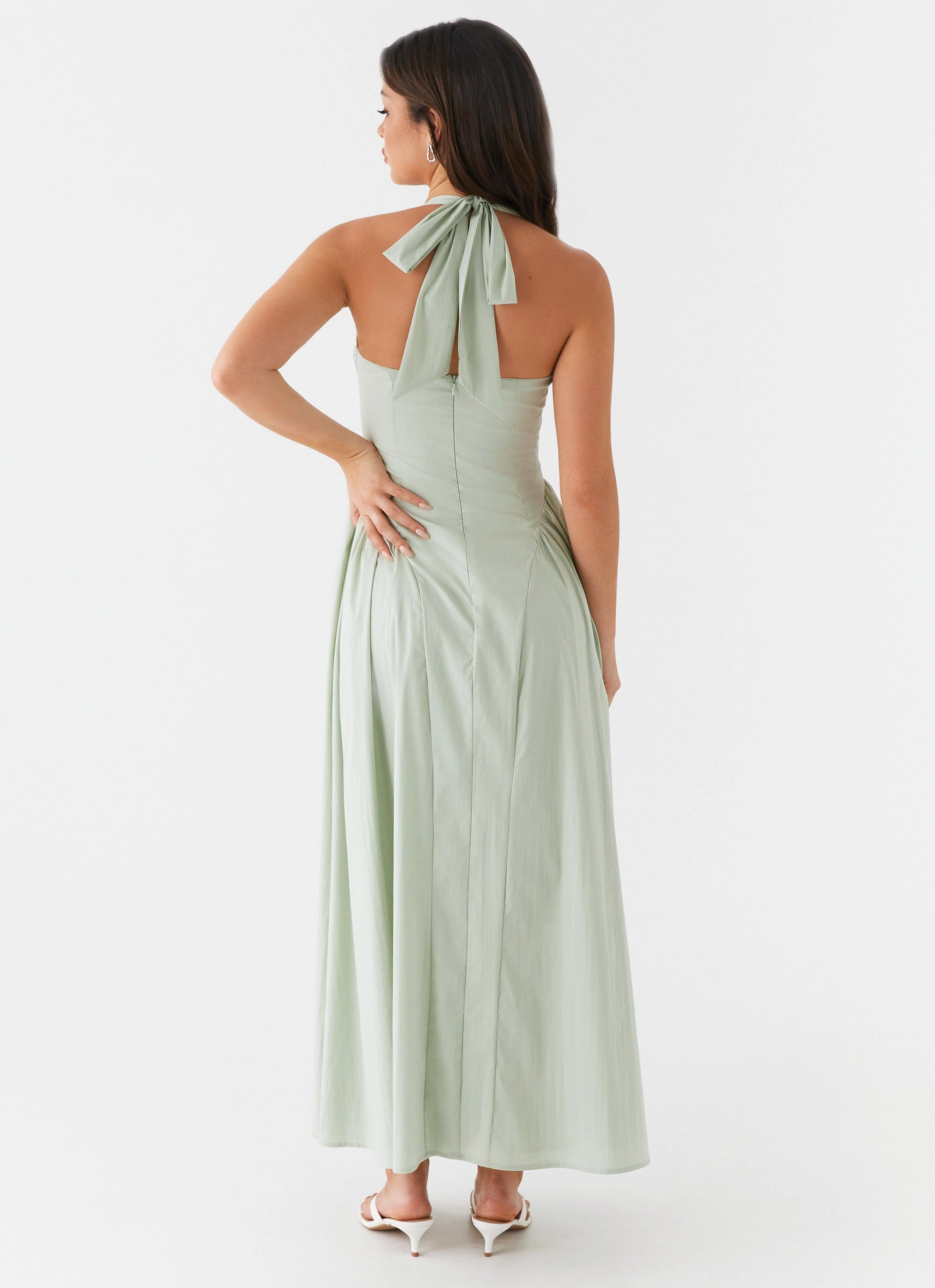 Olenna Halterneck Midi Dress - Sage Bell-Sleeve