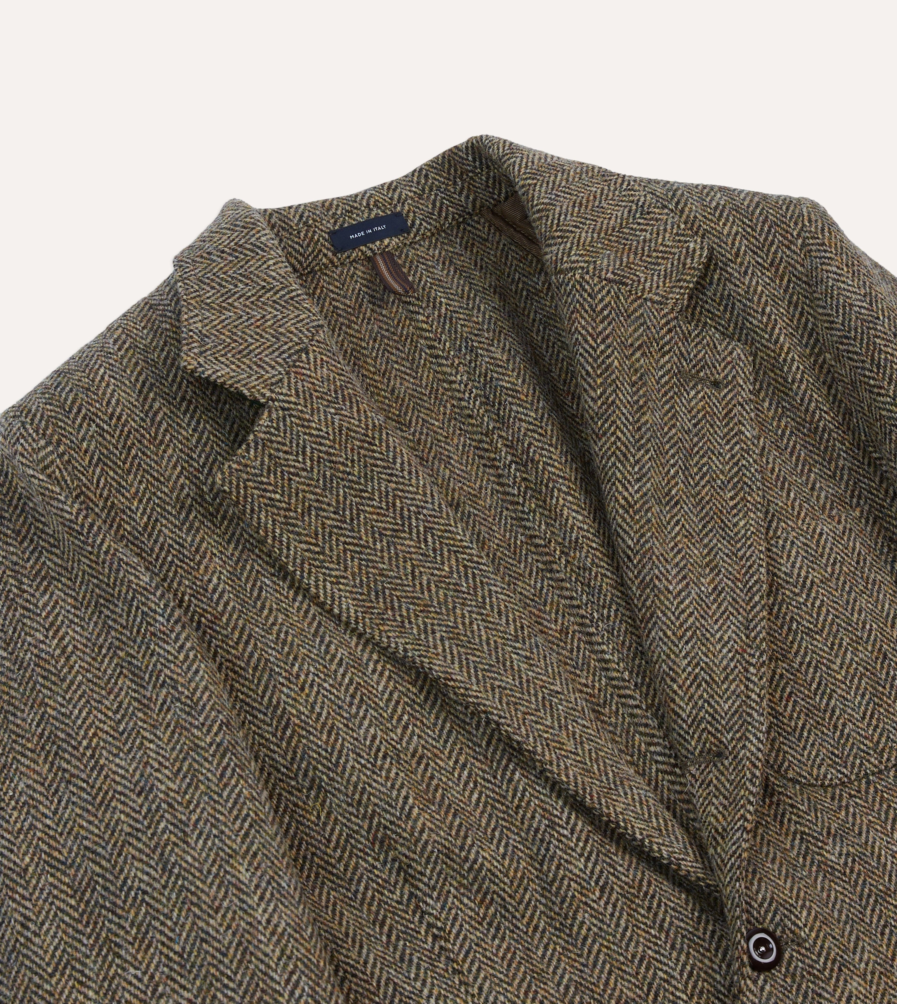 Flattering wear Olive Herringbone Harris Tweed Games Blazer Mk. VII