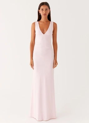 Evening Vibe Elastic-Waist Cherry Sky Maxi Dress - Baby Pink