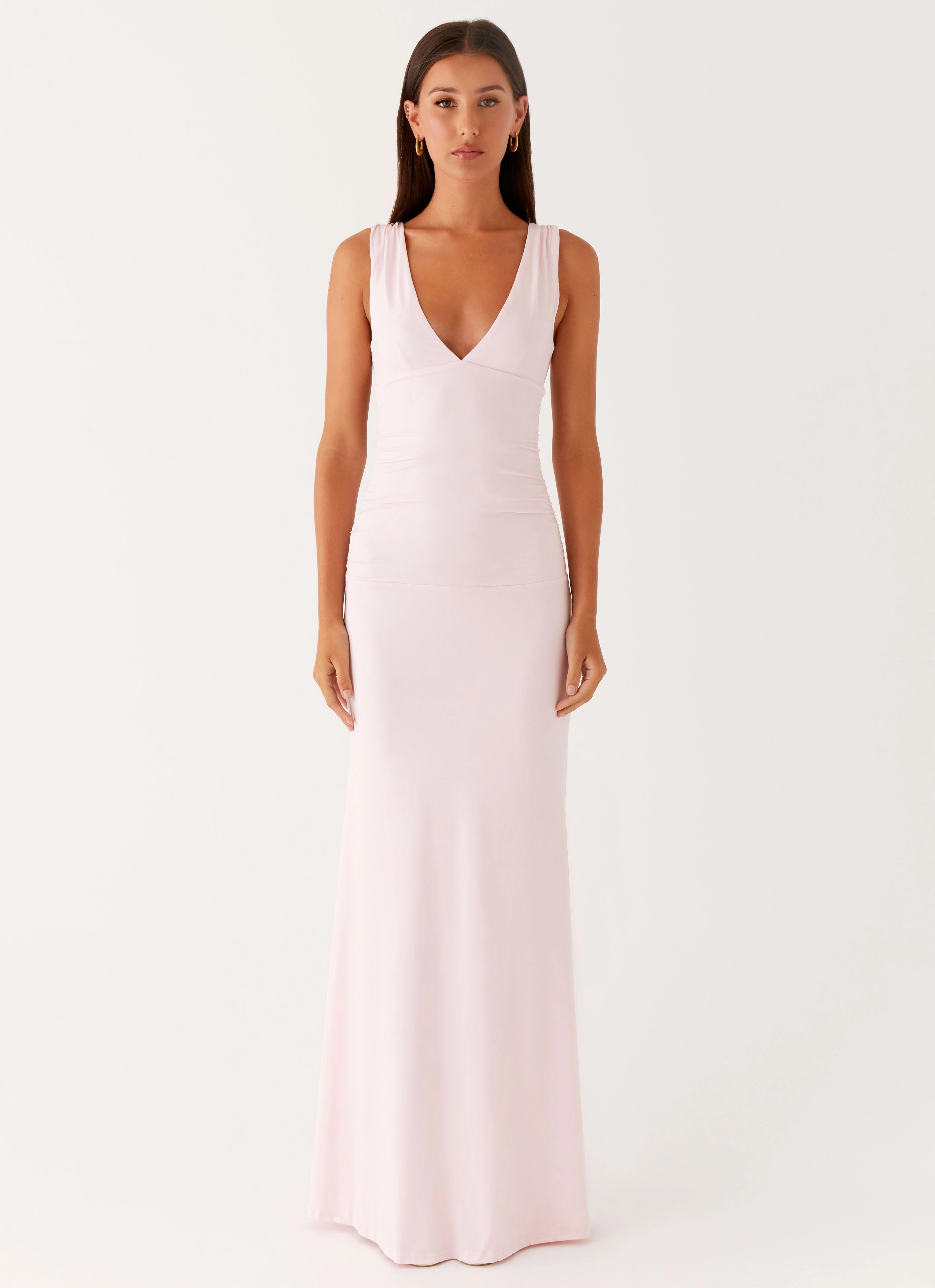 Evening Vibe Elastic-Waist Cherry Sky Maxi Dress - Baby Pink