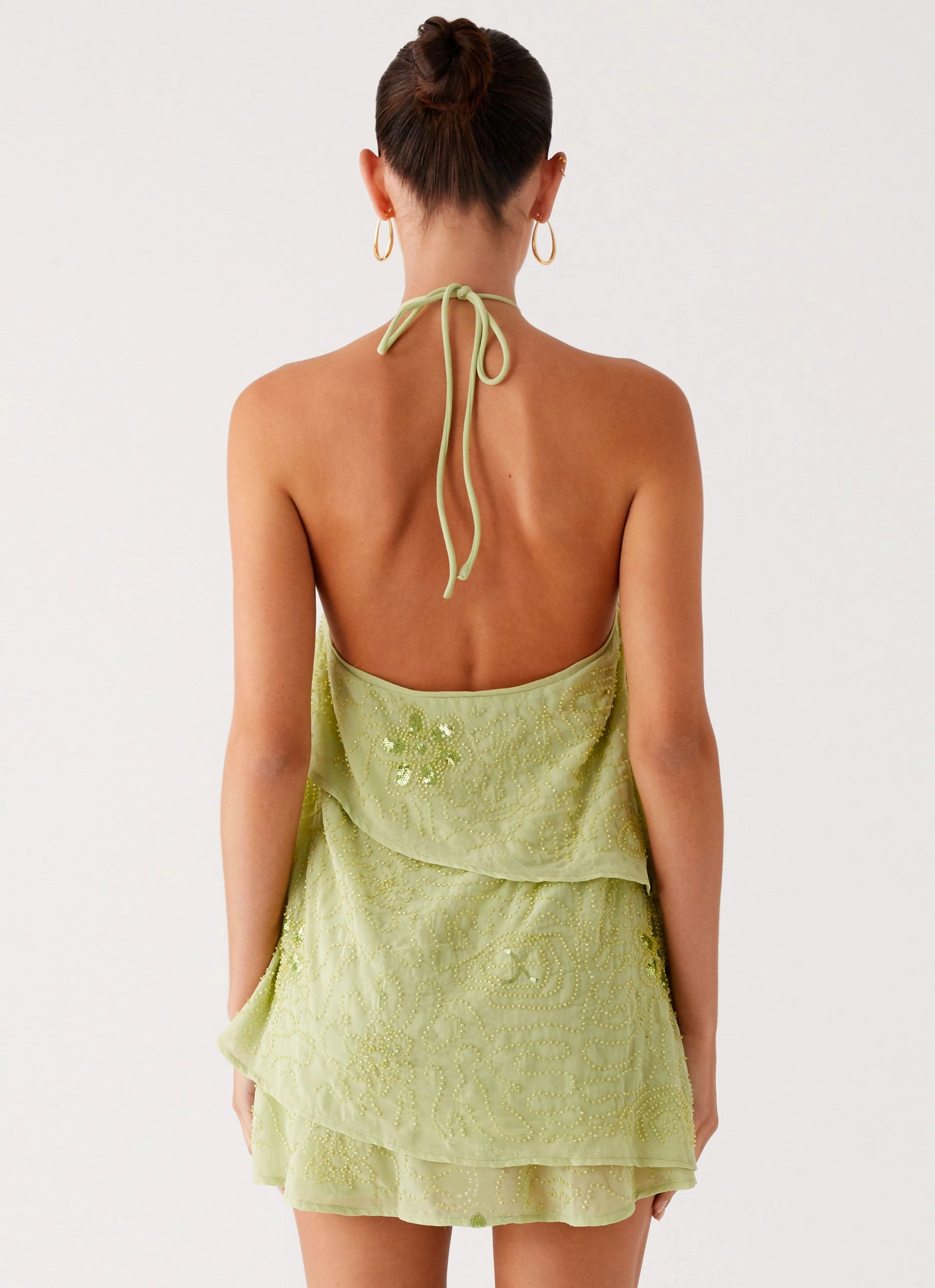 On The Go Beaded Mini Dress - Mint Airy Silk