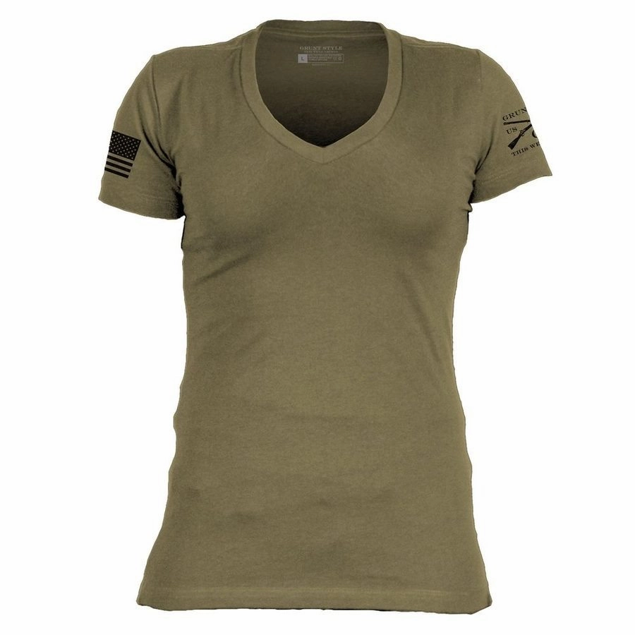 Basic T-Shirt Women's V-Neck - Military Green Comfy All-Day Stylish