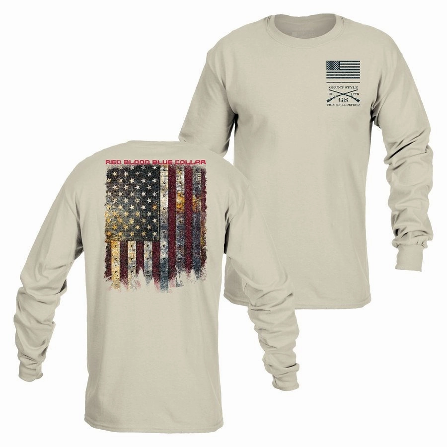 Rural road Red Blood Blue Collar? Long Sleeve - Sand