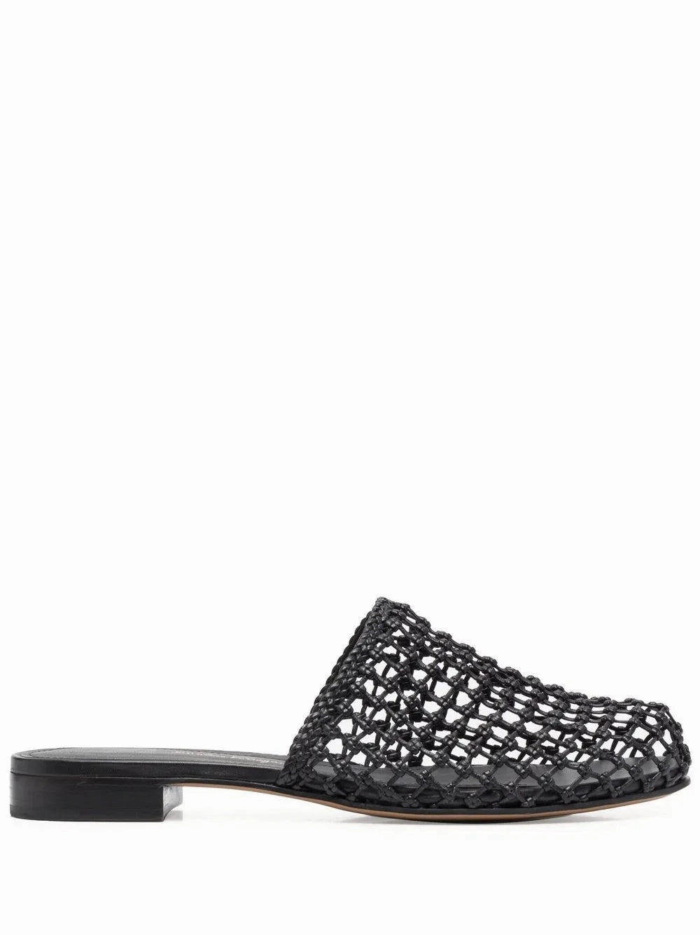 Ferragamo Woven-Design Leather Mules Mesh Lining Elastic Bands