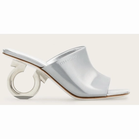 Salvatore Ferragamo Women's Astro Elina 70MM Leather Slide Mules, Silver Foldable style
